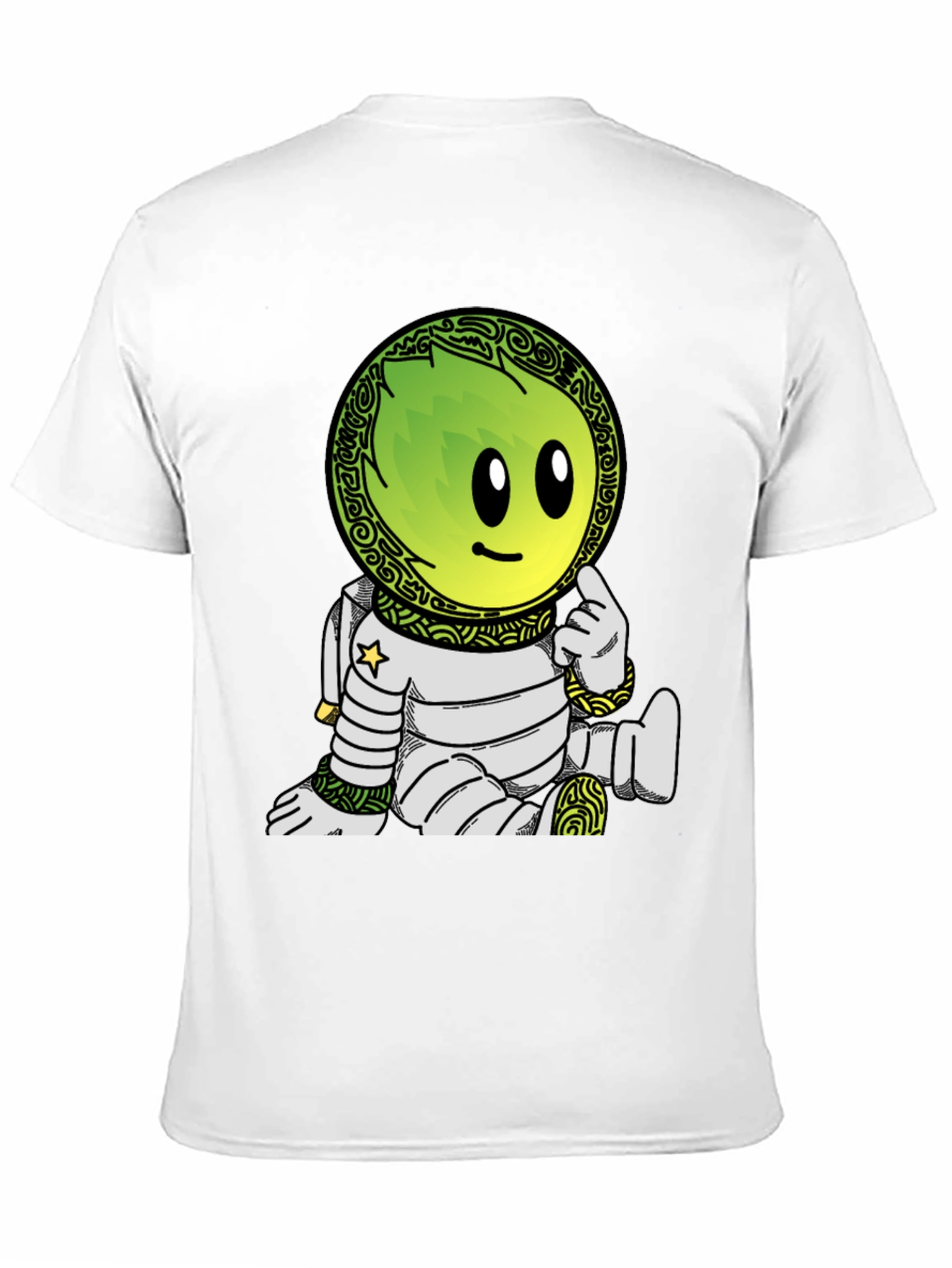 Camiseta Negra con Dibujo de Astronauta Verde