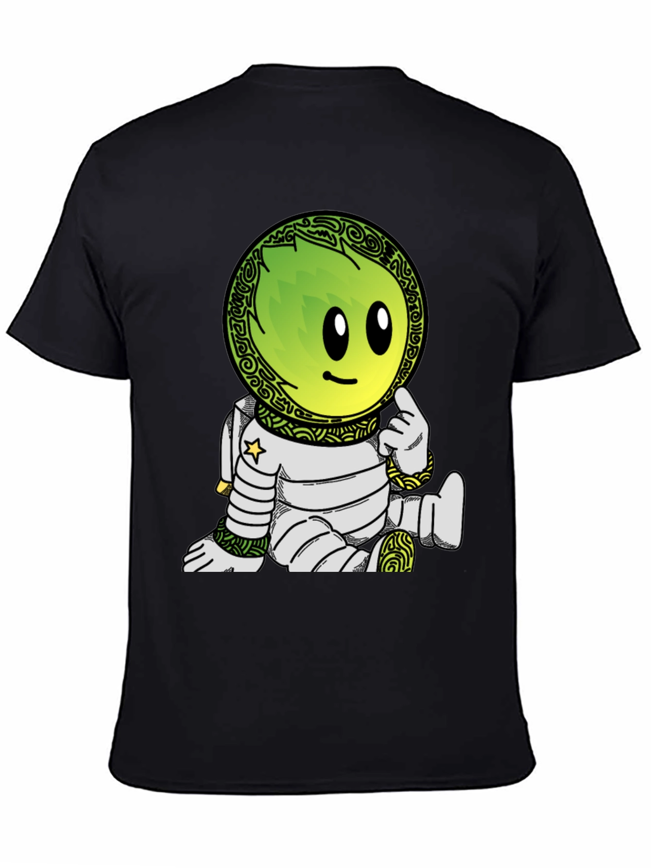 Camiseta Negra con Dibujo de Astronauta Verde
