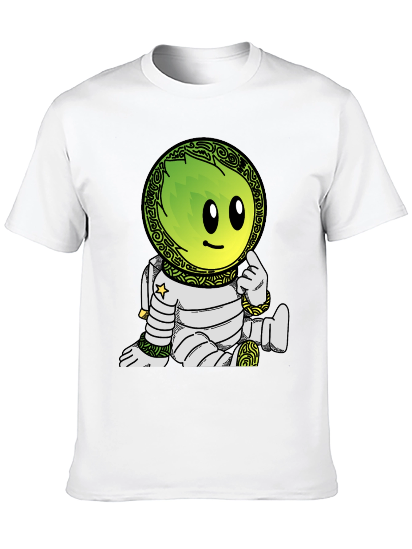 Camiseta Negra con Dibujo de Astronauta Verde
