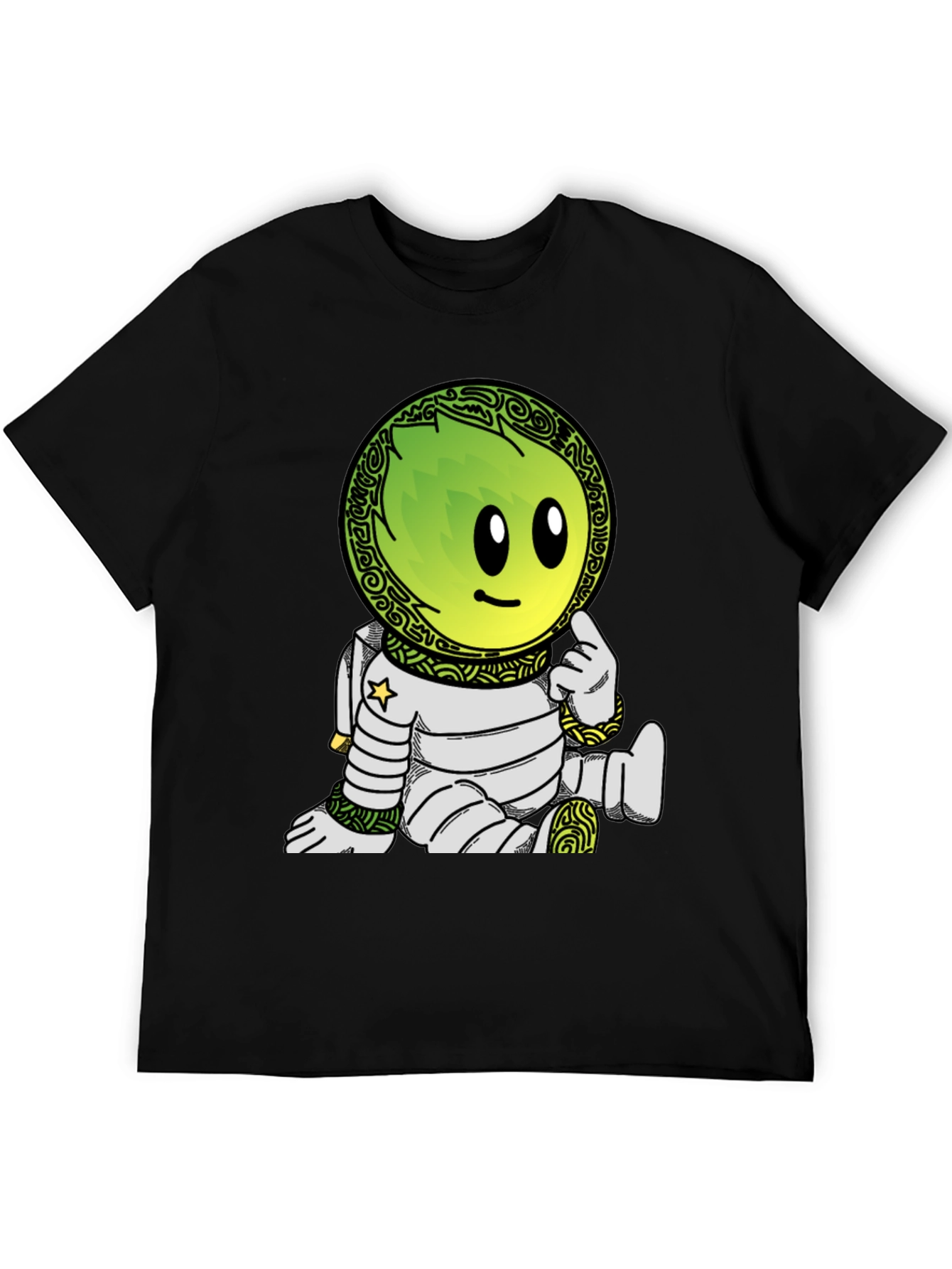 Camiseta Negra con Dibujo de Astronauta Verde