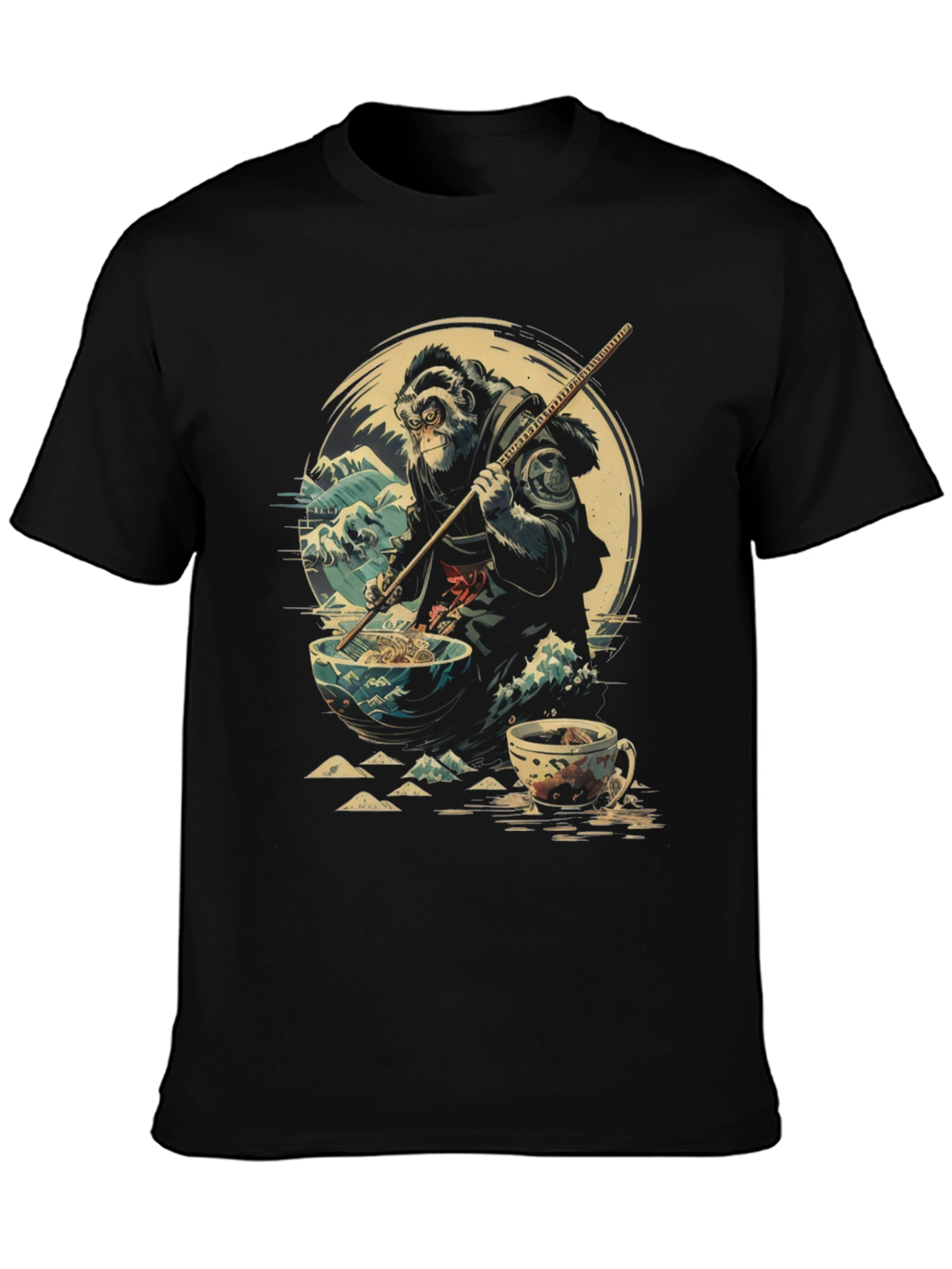 Camiseta Negra Estampada: Mono Samurai Ramen