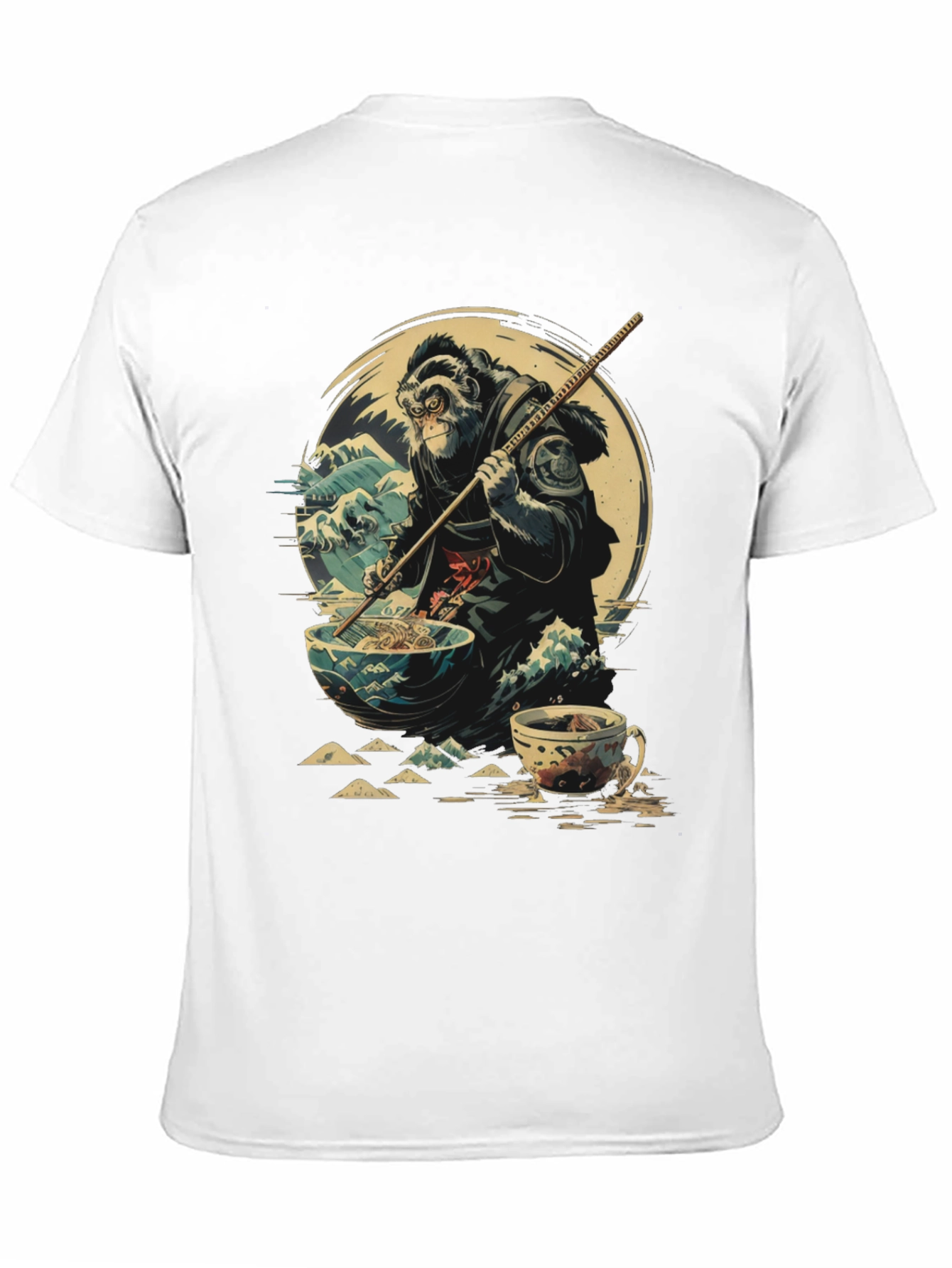 Camiseta Negra Estampada: Mono Samurai Ramen