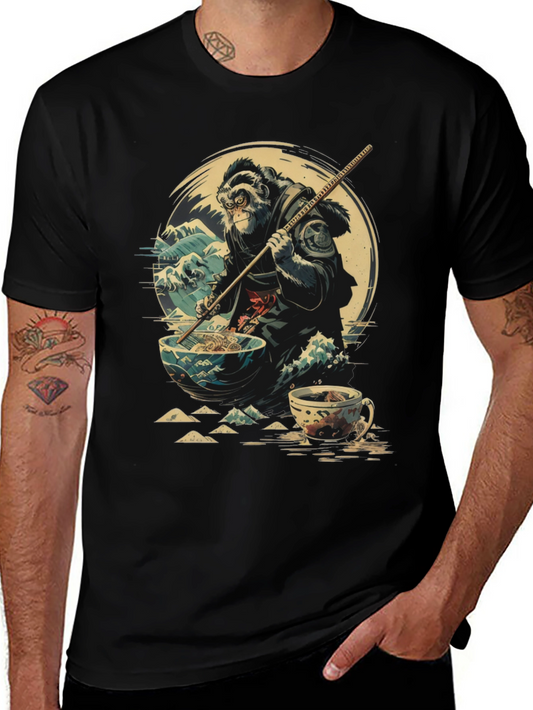 Camiseta Negra Estampada: Mono Samurai Ramen