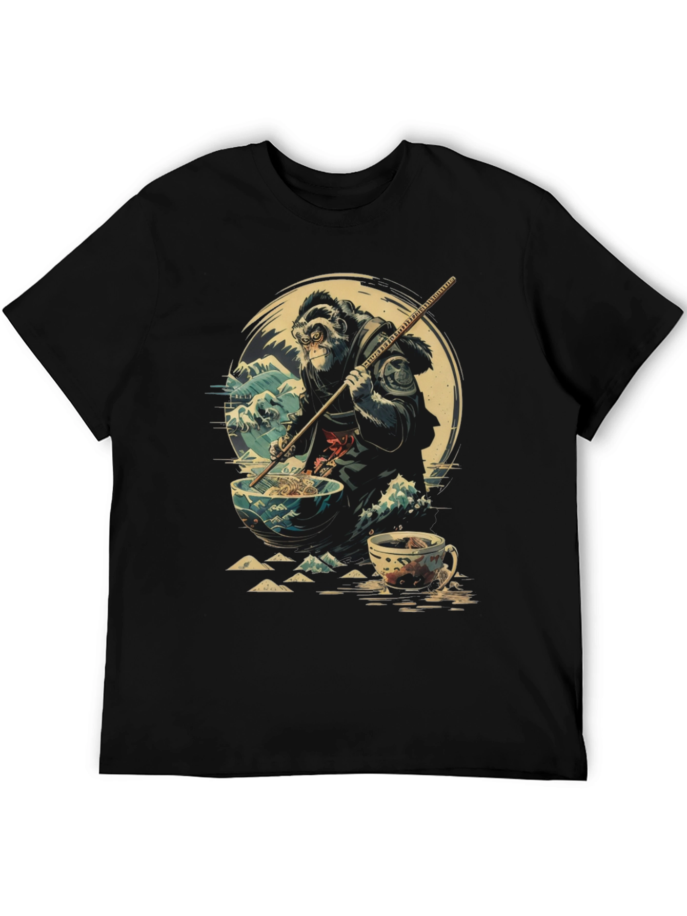 Camiseta Negra Estampada: Mono Samurai Ramen