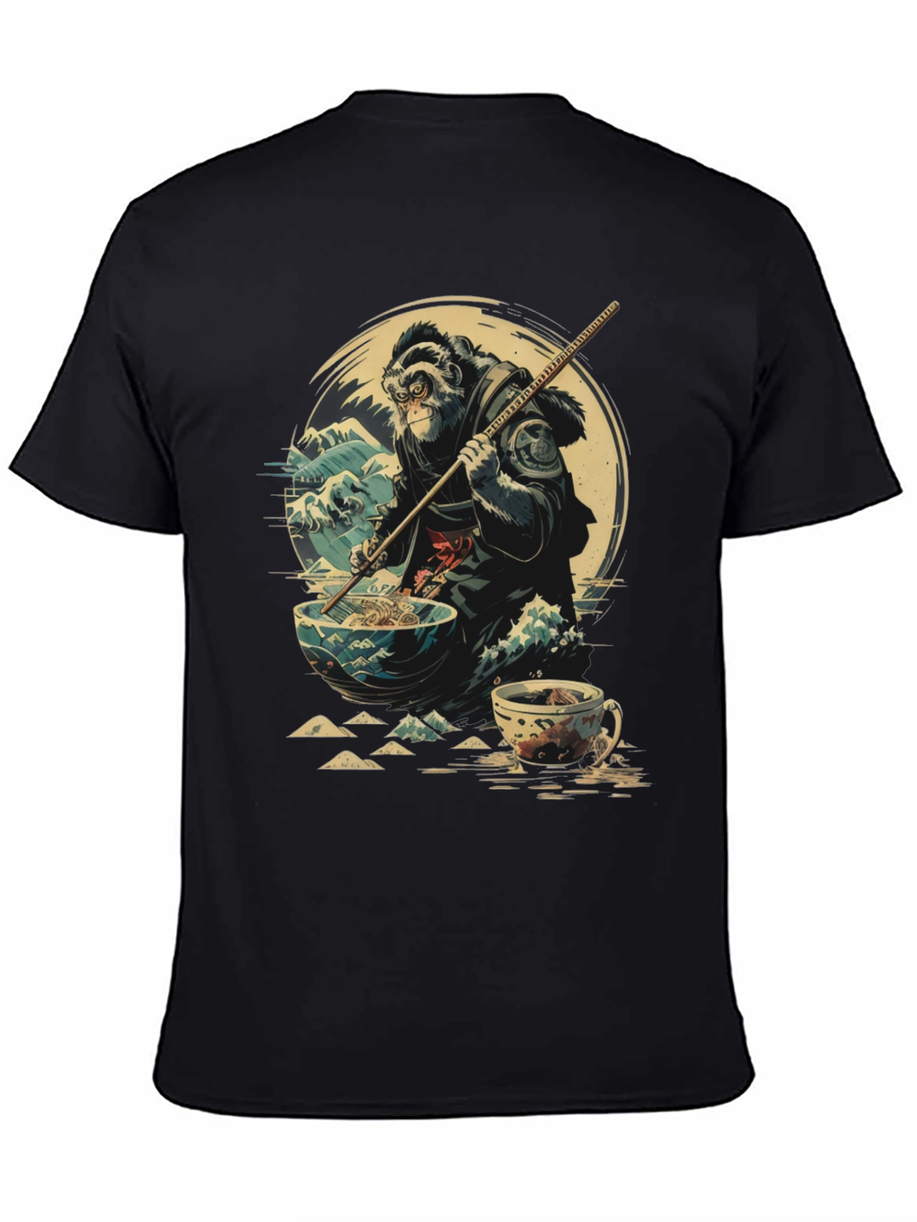 Camiseta Negra Estampada: Mono Samurai Ramen