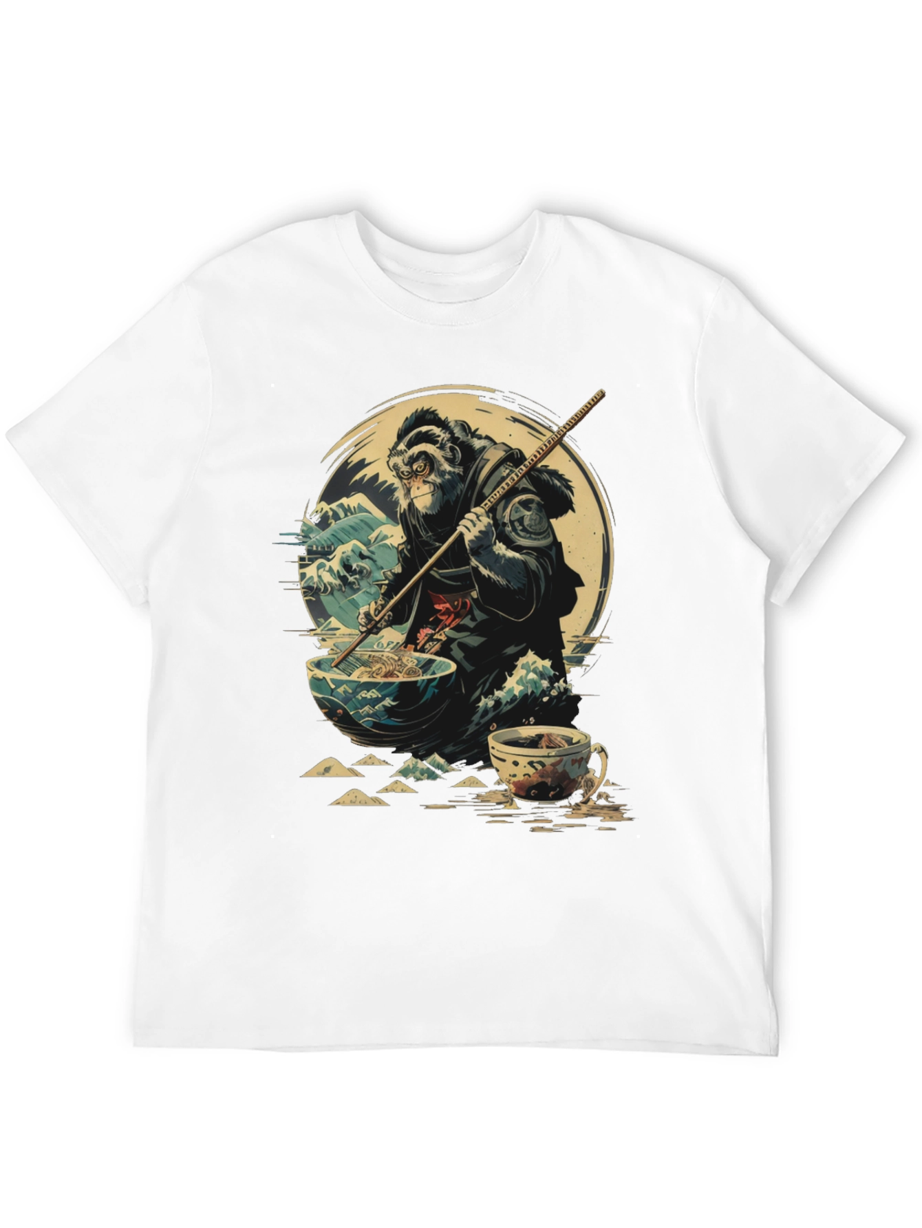 Camiseta Negra Estampada: Mono Samurai Ramen