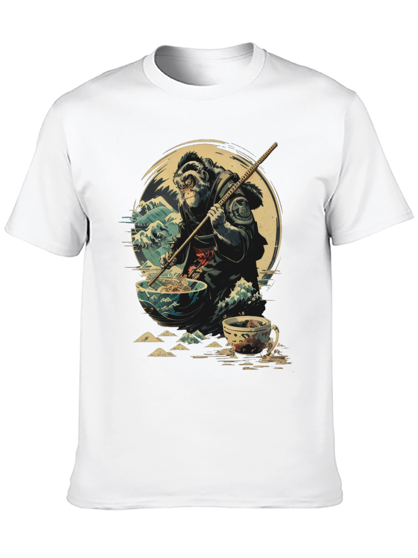 Camiseta Negra Estampada: Mono Samurai Ramen