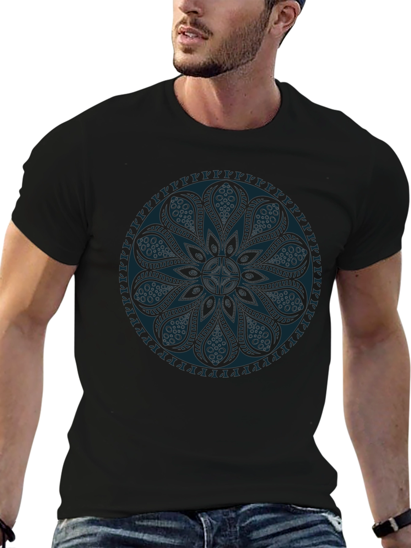 Camiseta Negra con Mandala Azul