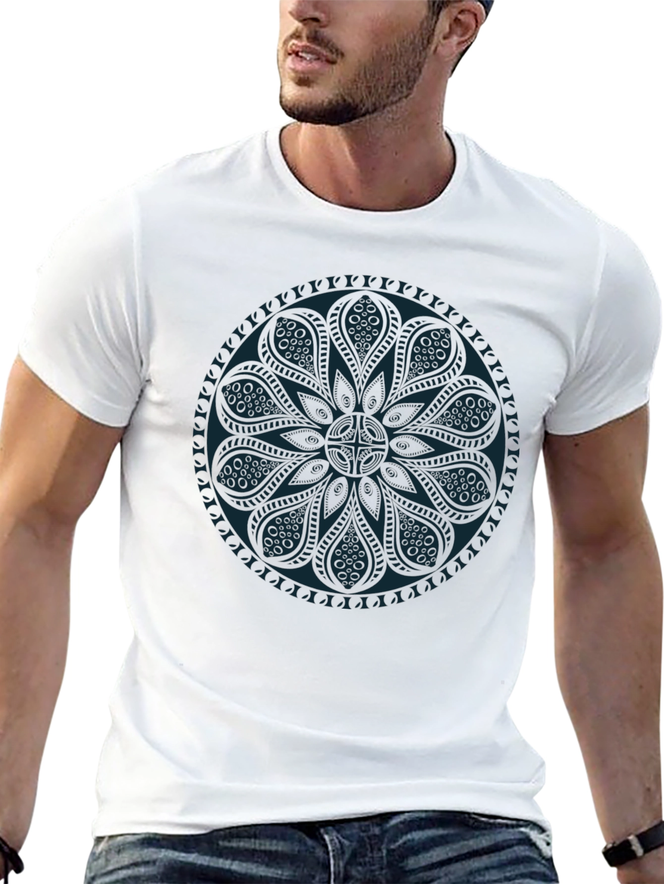 Camiseta Negra con Mandala Azul