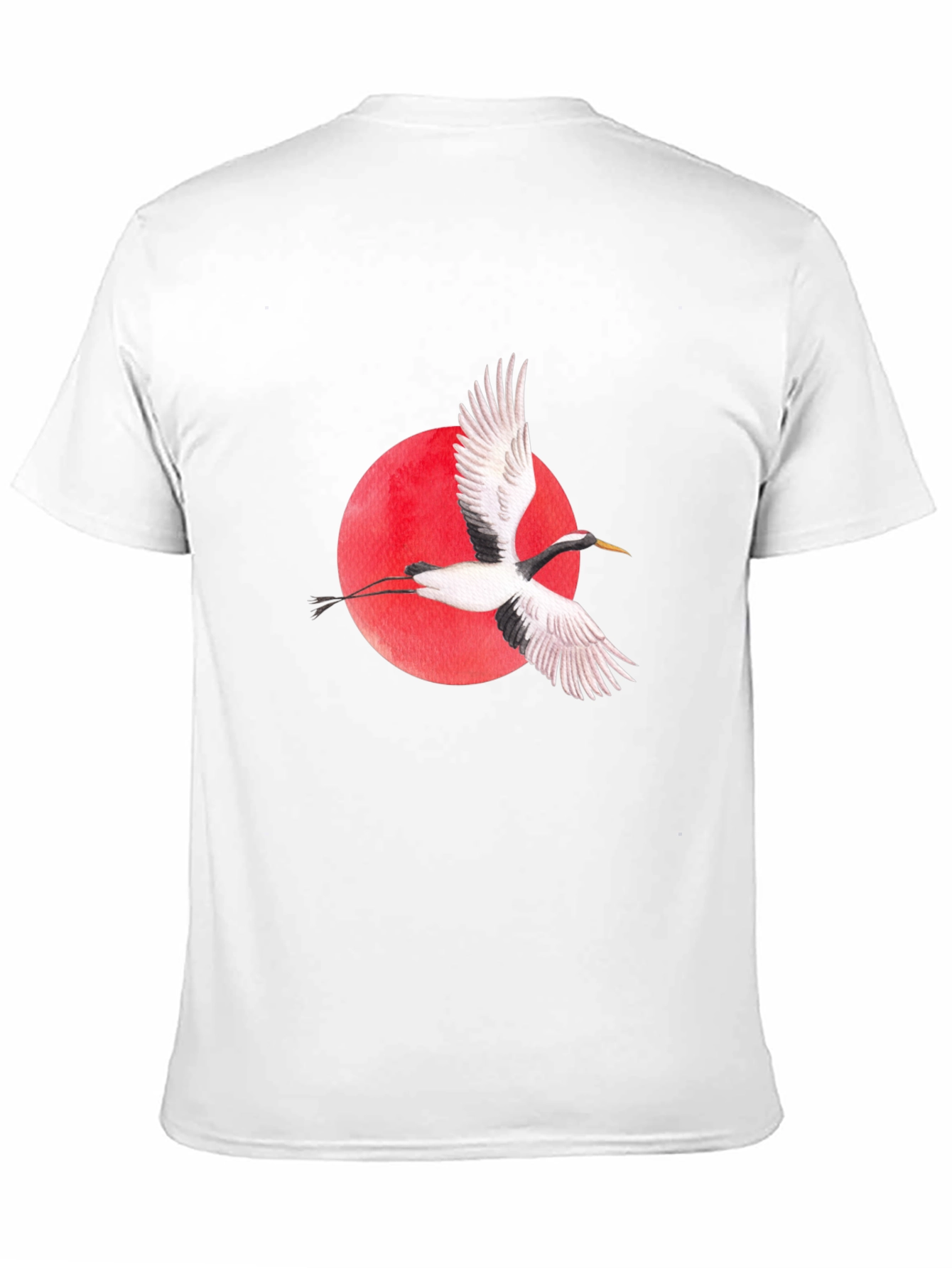 Camiseta Negra con Grulla Japonesa y Sol Rojo
