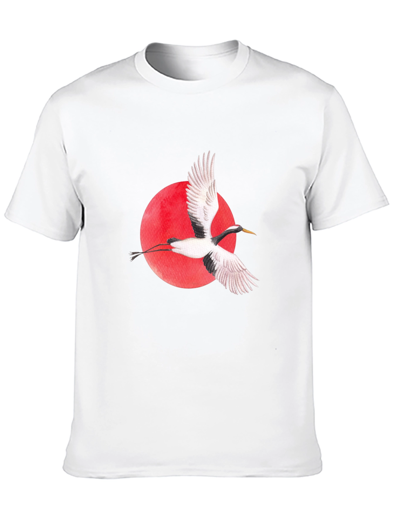 Camiseta Negra con Grulla Japonesa y Sol Rojo