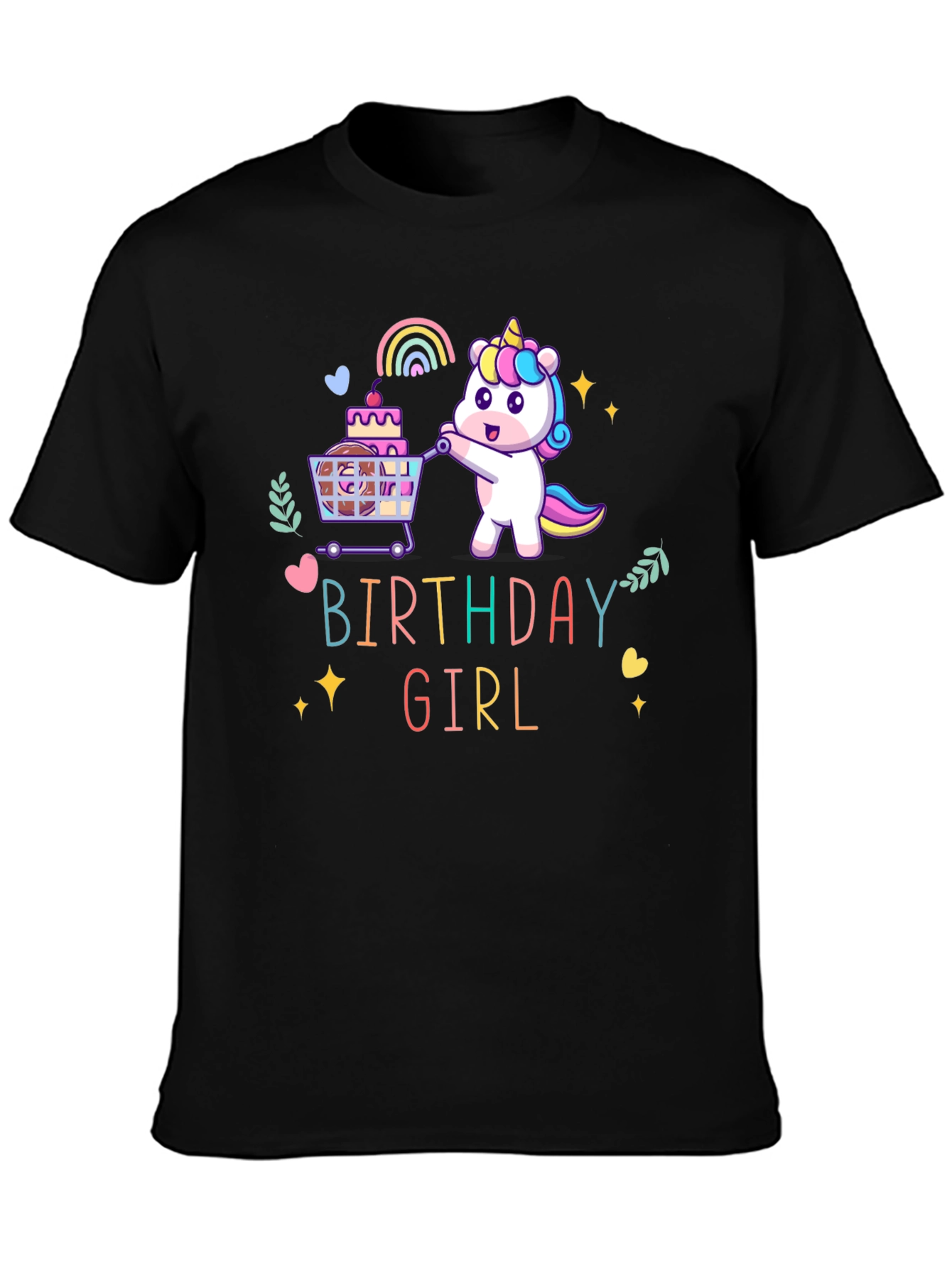 Camiseta Negra Unicornio Cumpleaños Niña