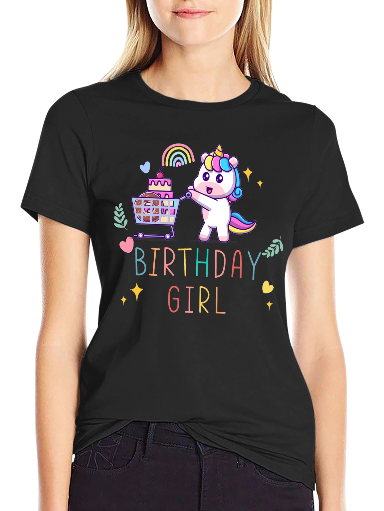 Camiseta Negra Unicornio Cumpleaños Niña