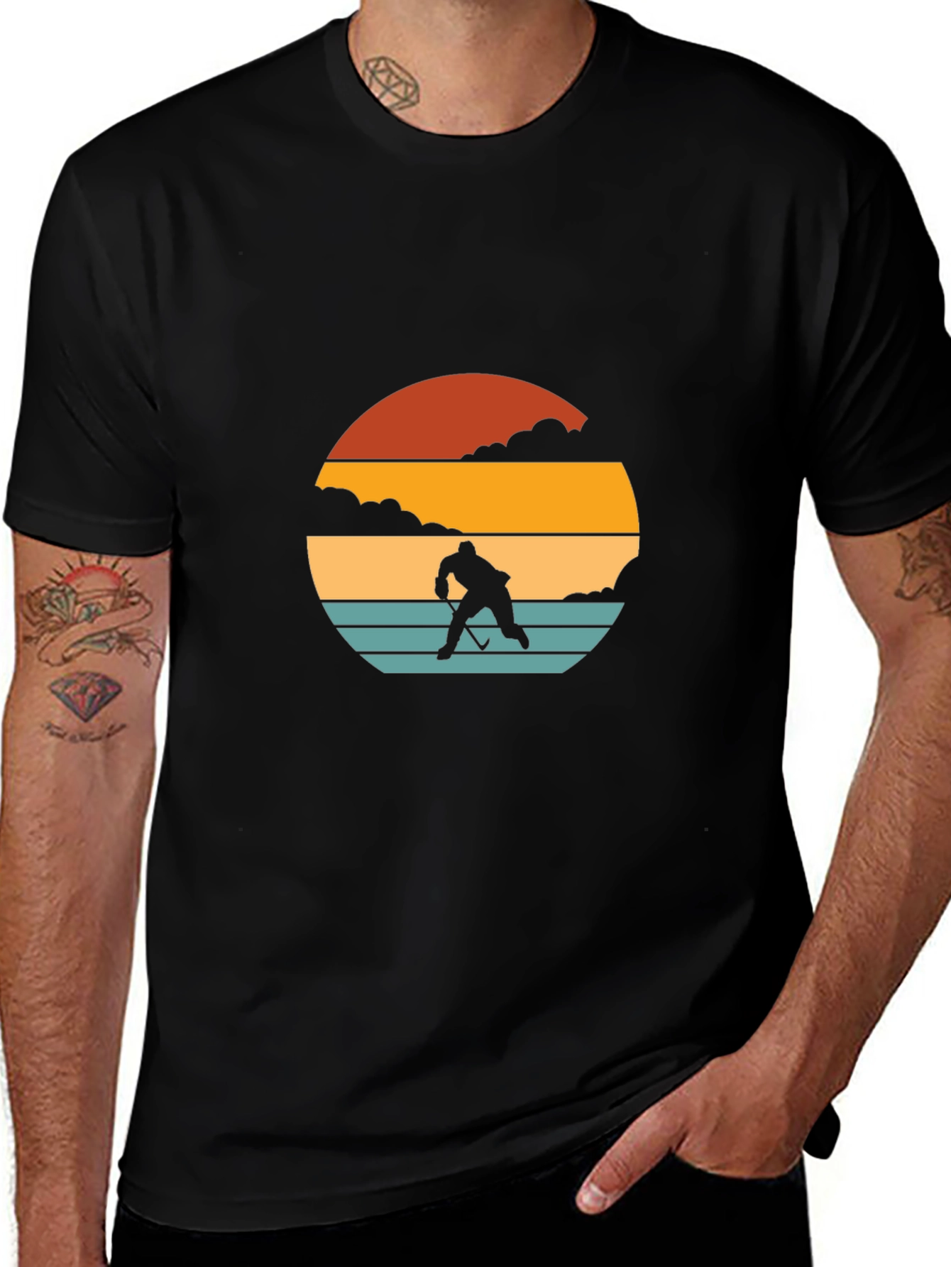 Camiseta Negra Retro Hockey Sunset