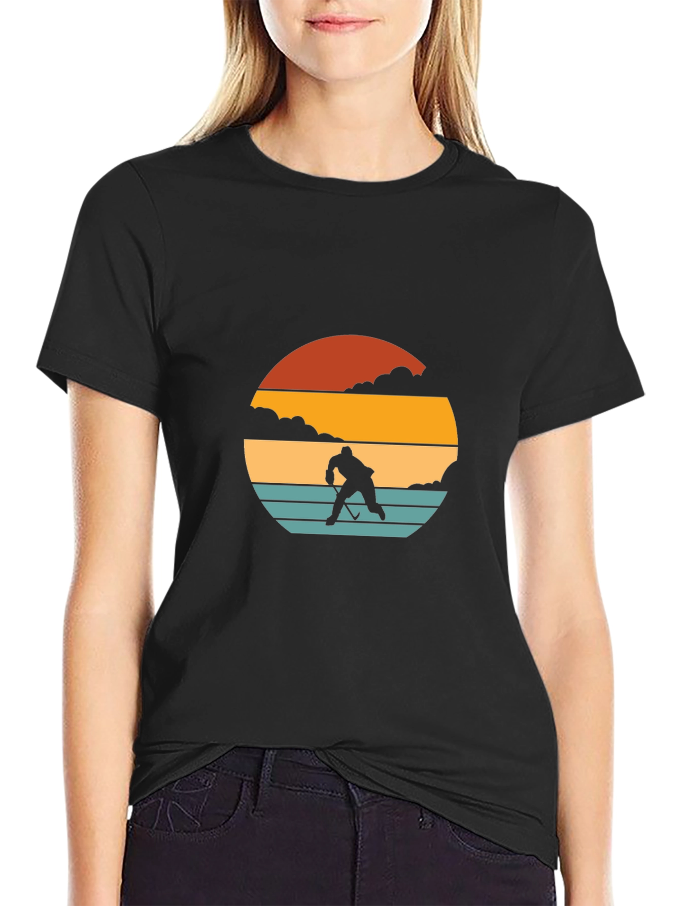 Camiseta Negra Retro Hockey Sunset
