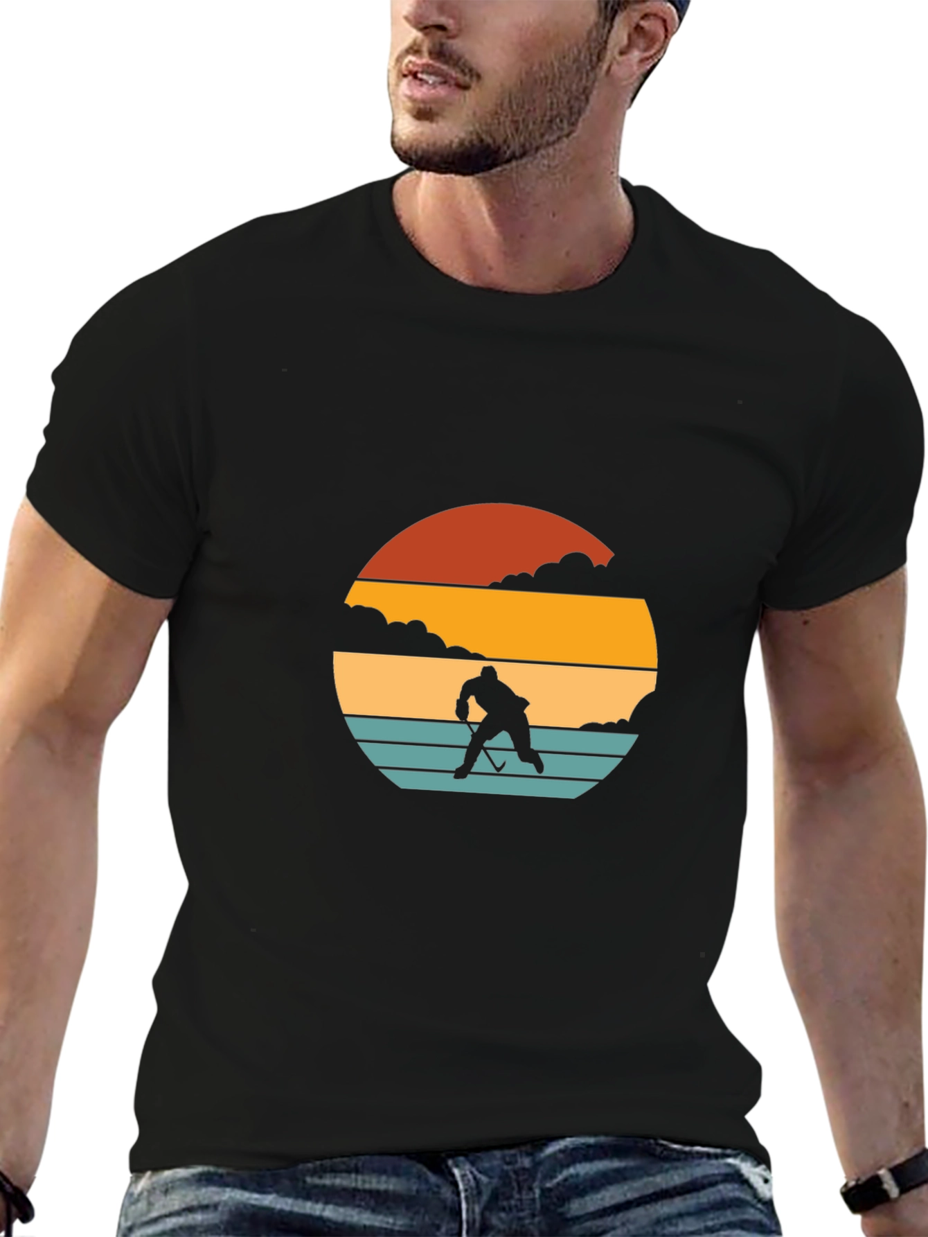 Camiseta Negra Retro Hockey Sunset