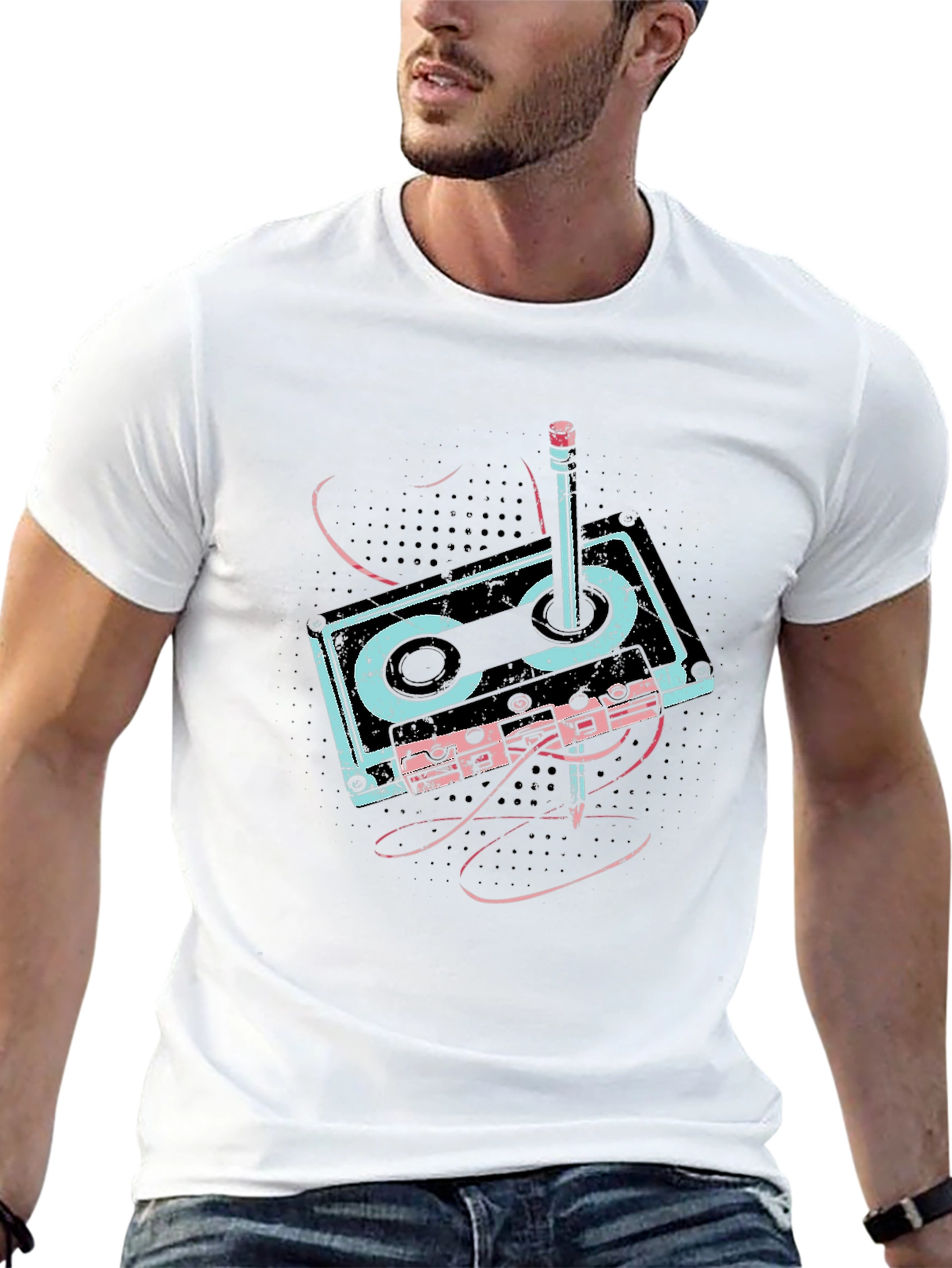 Camiseta Negra con Diseño de Cassette Retro