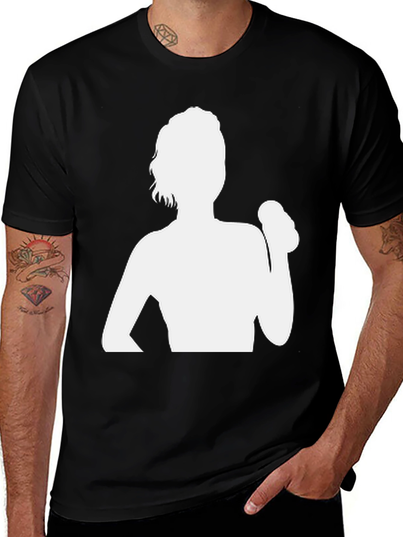 Camiseta Negra con Silueta de Mujer Levantando Pesas