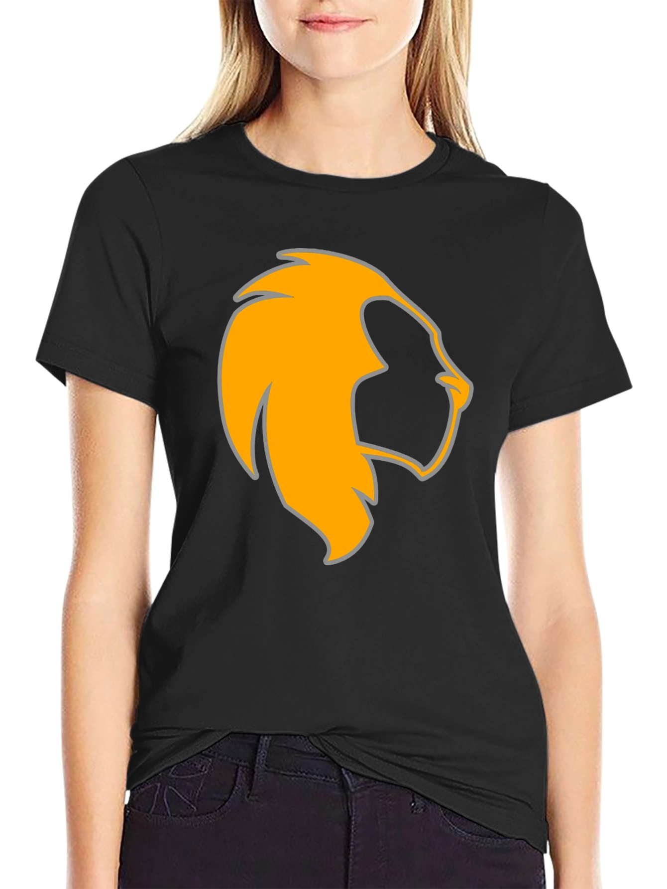 Camiseta Negra con León Naranja Estilizado