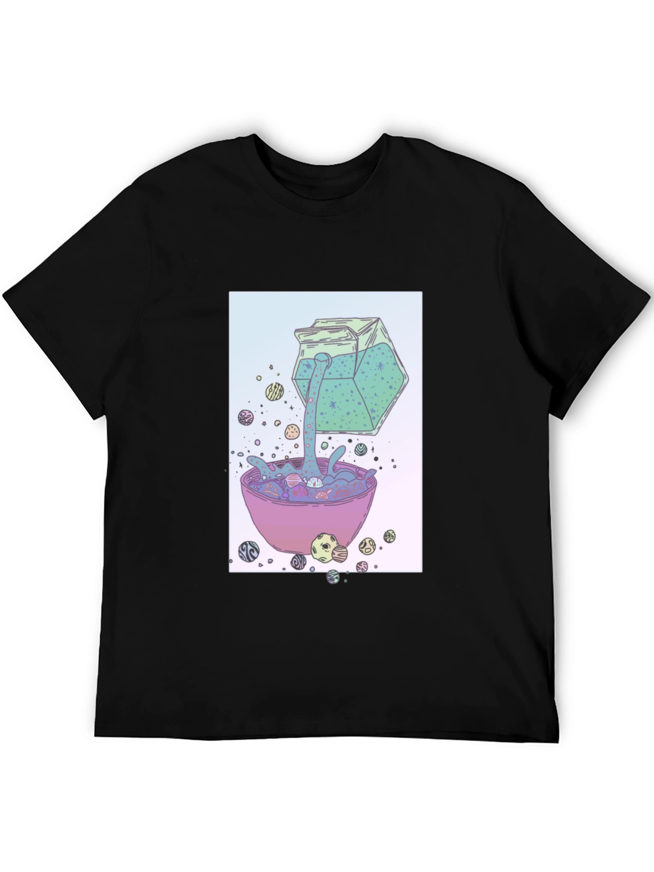 Camiseta Negra con Diseño de Cereal Cósmico