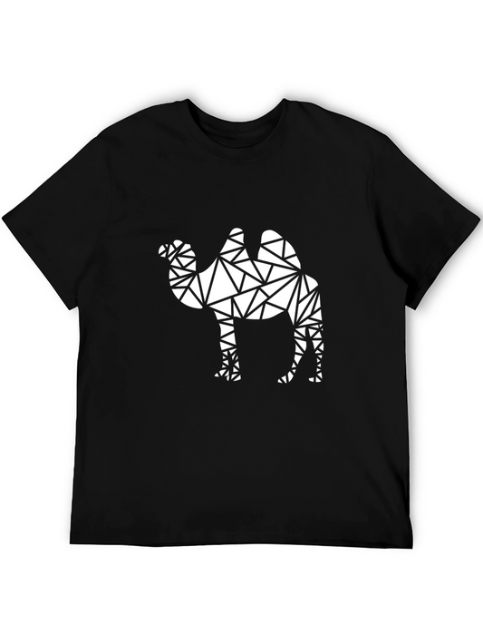 Camiseta Negra con Diseño Geométrico de Camello