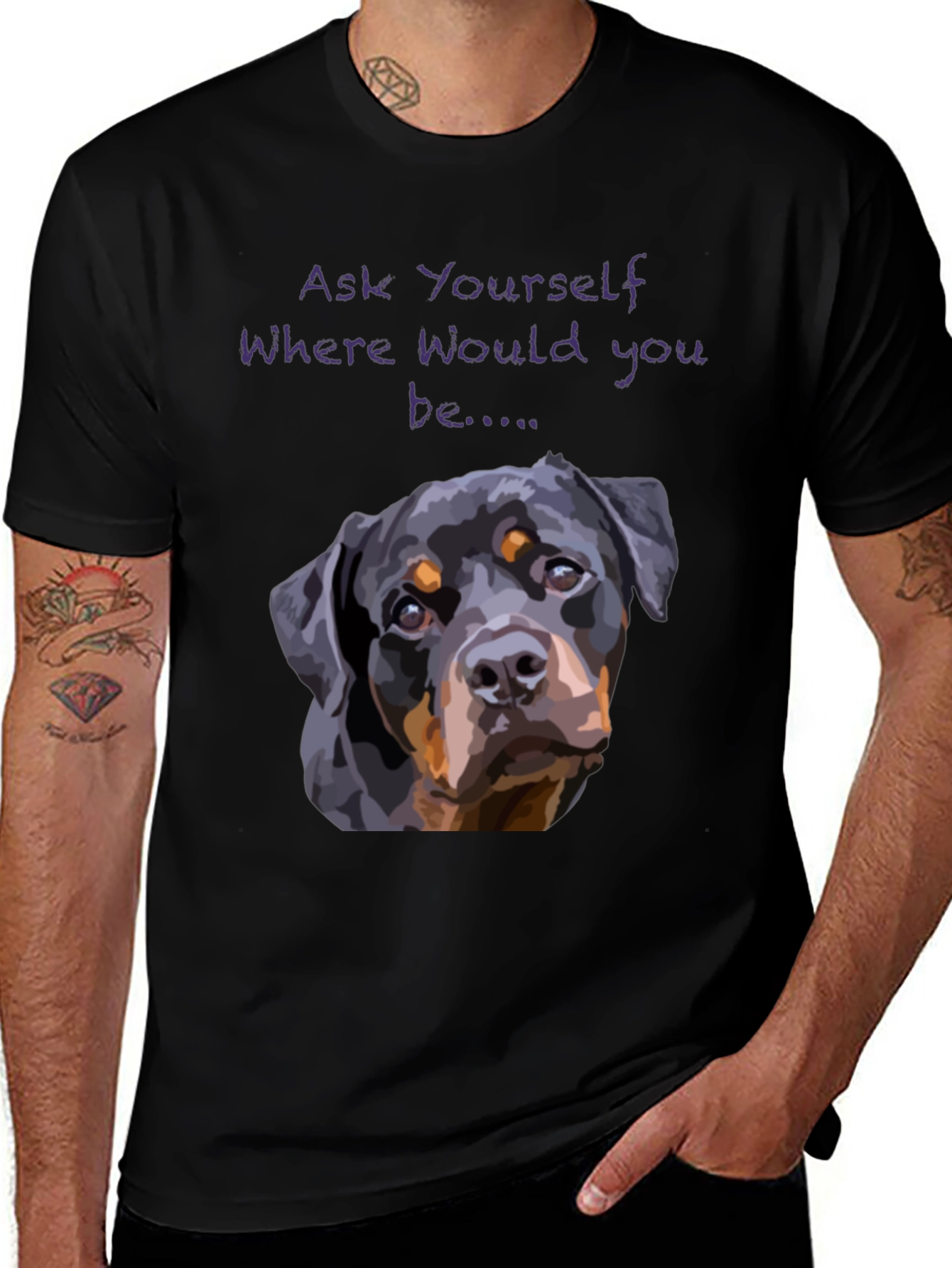 Camiseta Negra con Diseño de Rottweiler