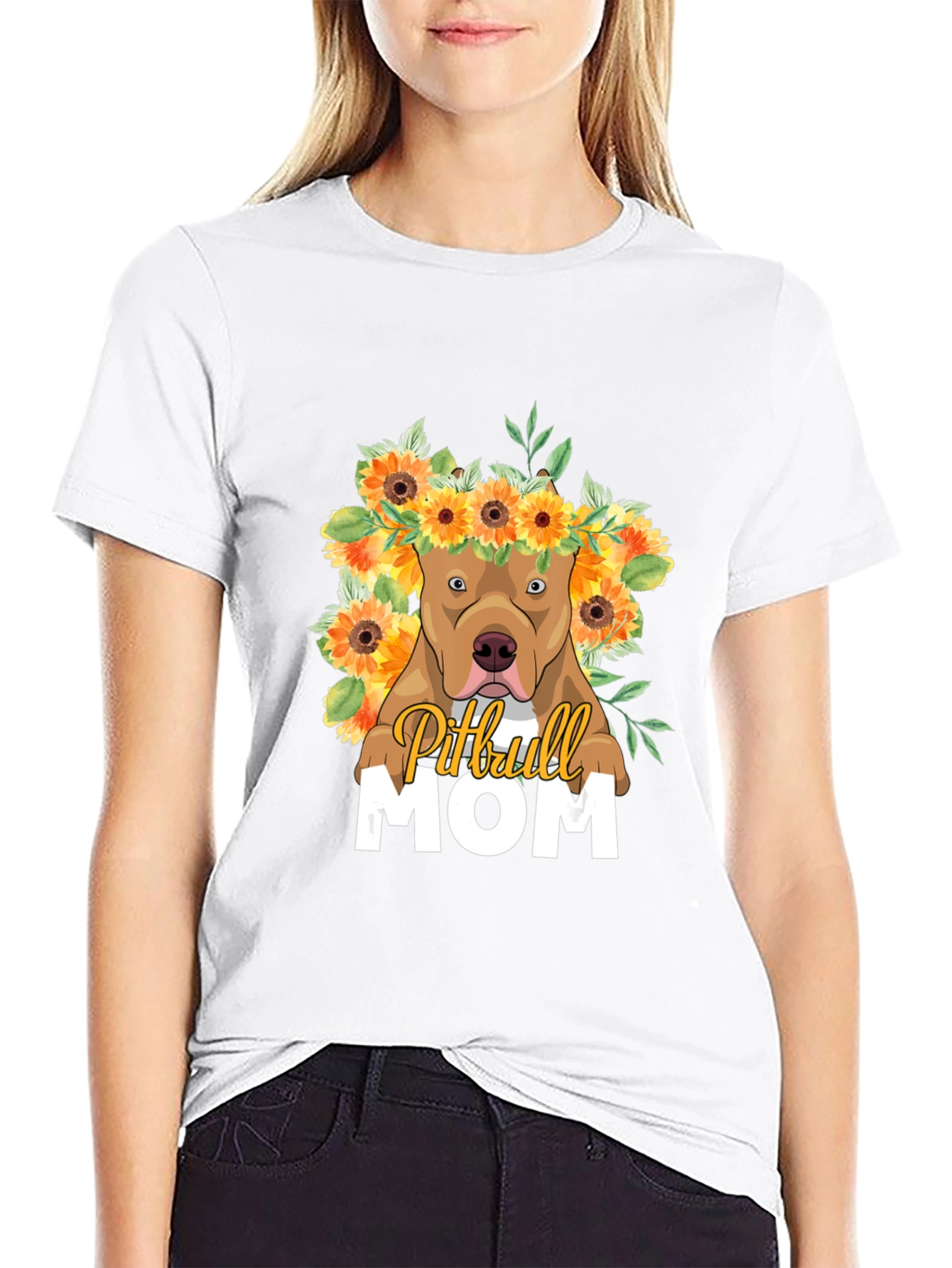 Camiseta Pitbull Mom - Diseño Floral Único
