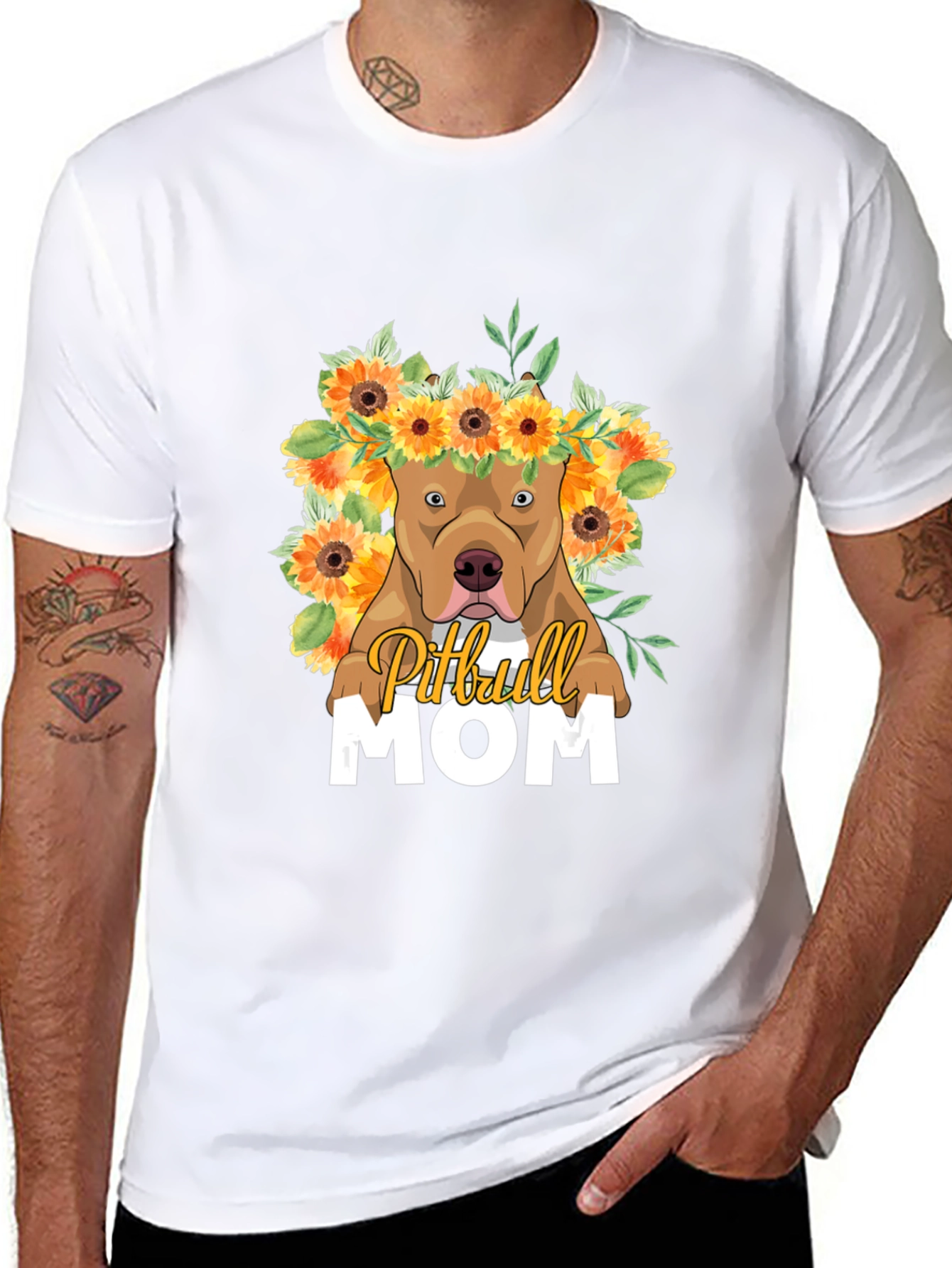 Camiseta Pitbull Mom - Diseño Floral Único