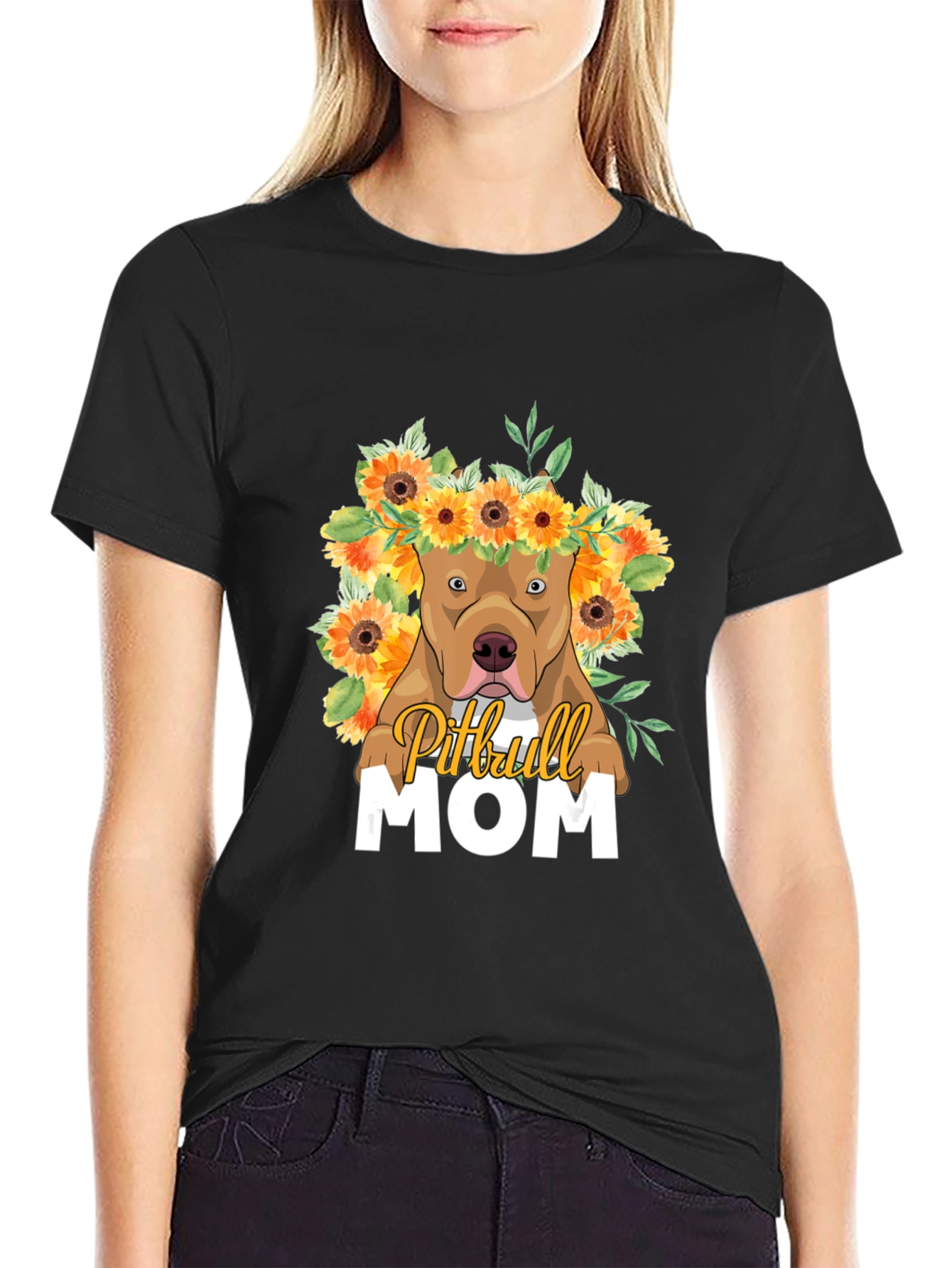 Camiseta Pitbull Mom - Diseño Floral Único