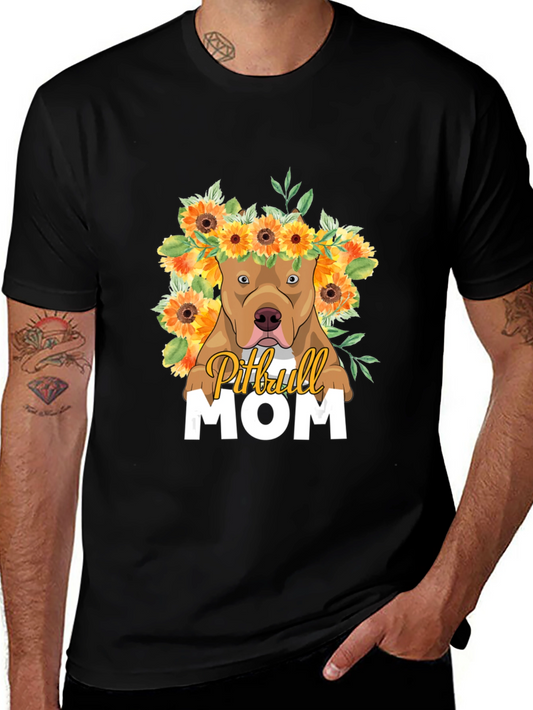 Camiseta Pitbull Mom - Diseño Floral Único