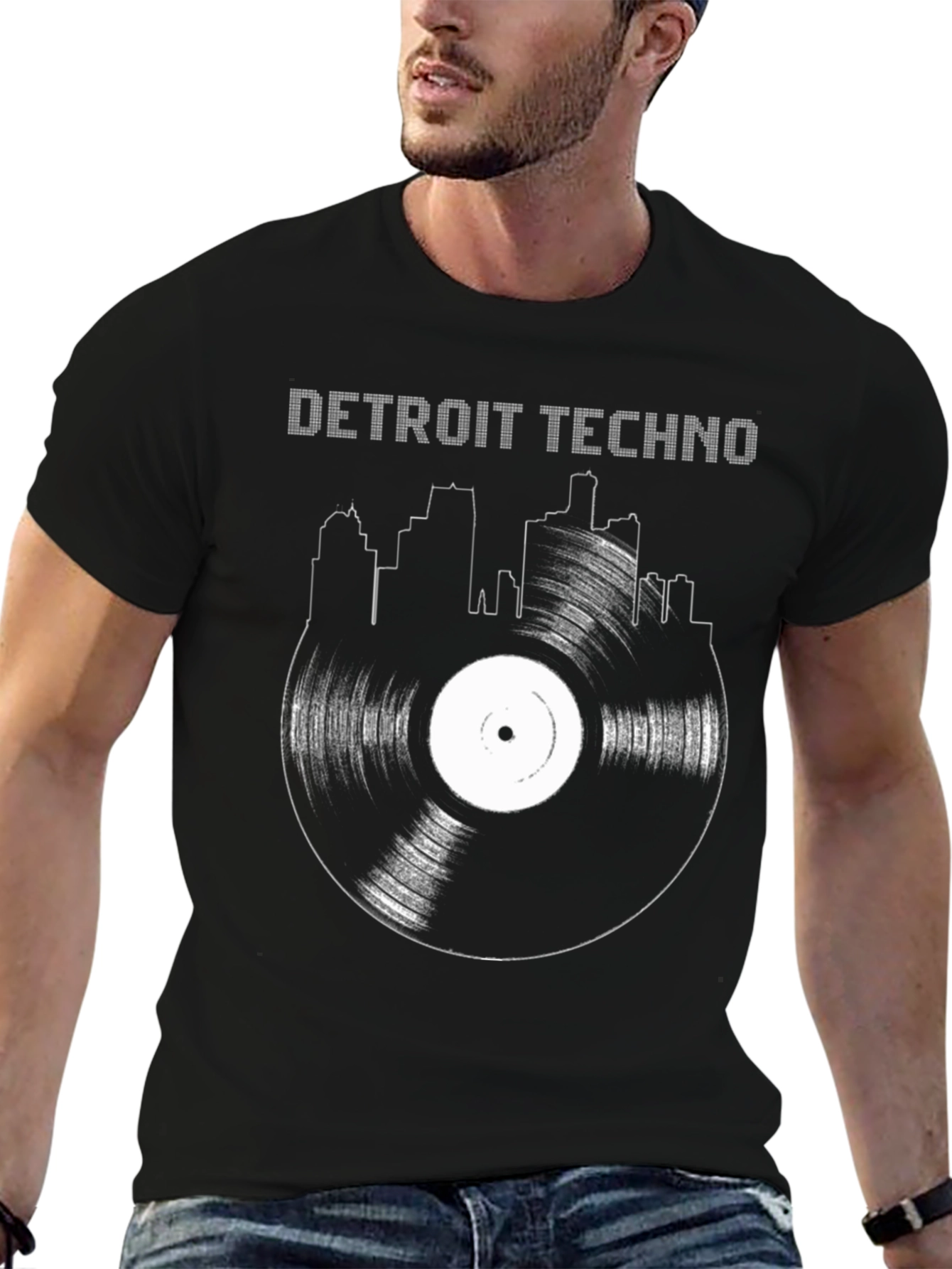 Camiseta Negra Detroit Techno Vinilo