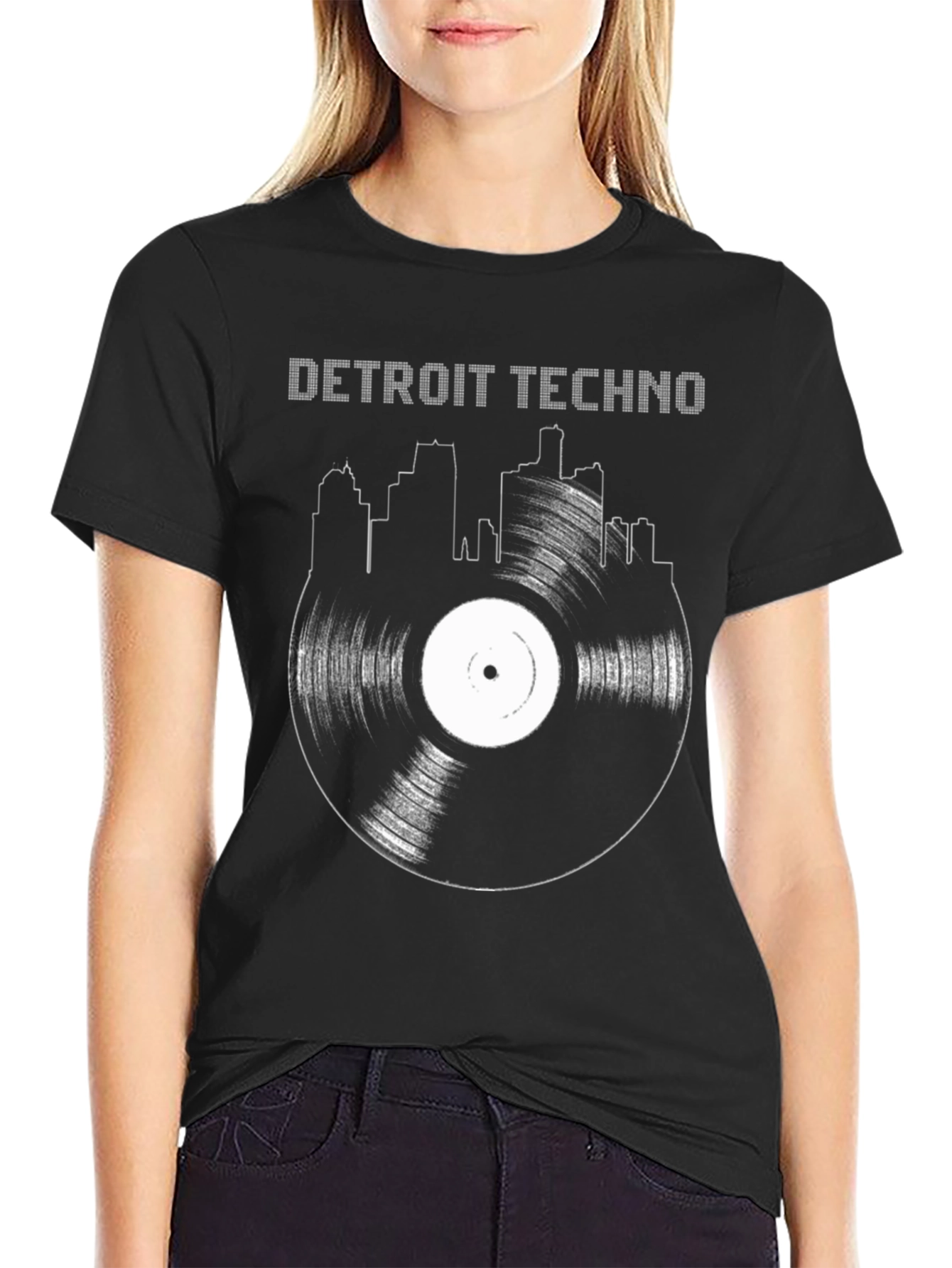 Camiseta Negra Detroit Techno Vinilo