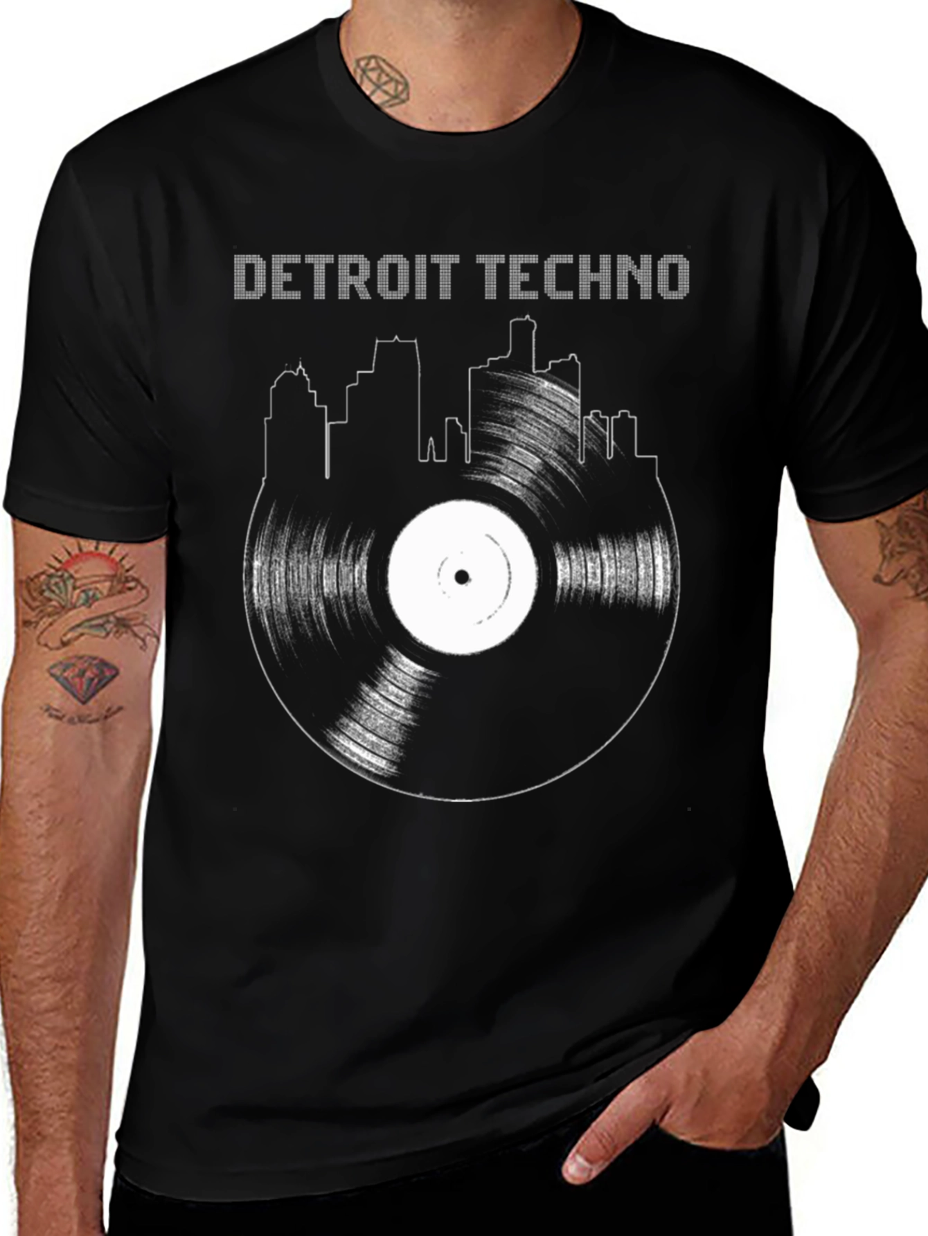 Camiseta Negra Detroit Techno Vinilo