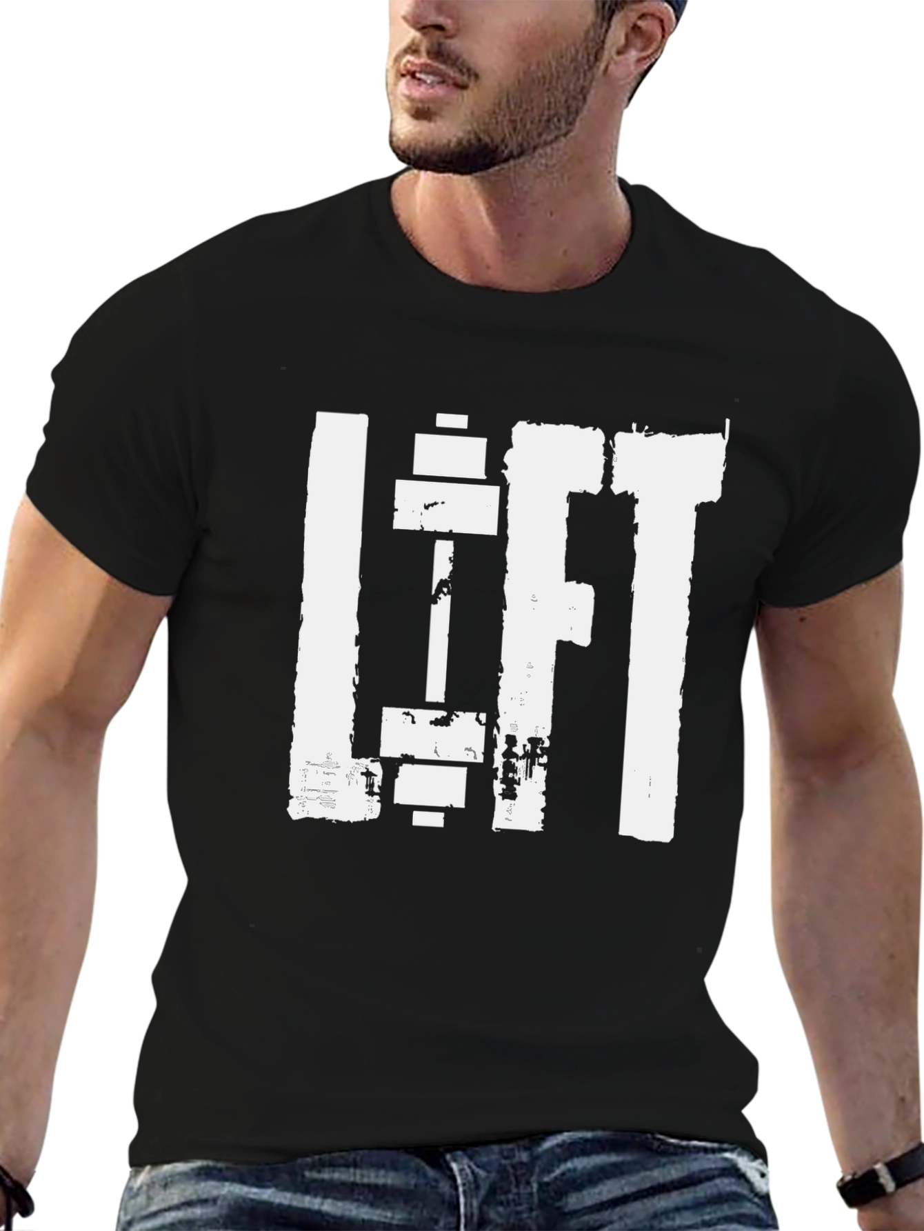 Camiseta Negra Deportiva Lift con Diseño de Pesas