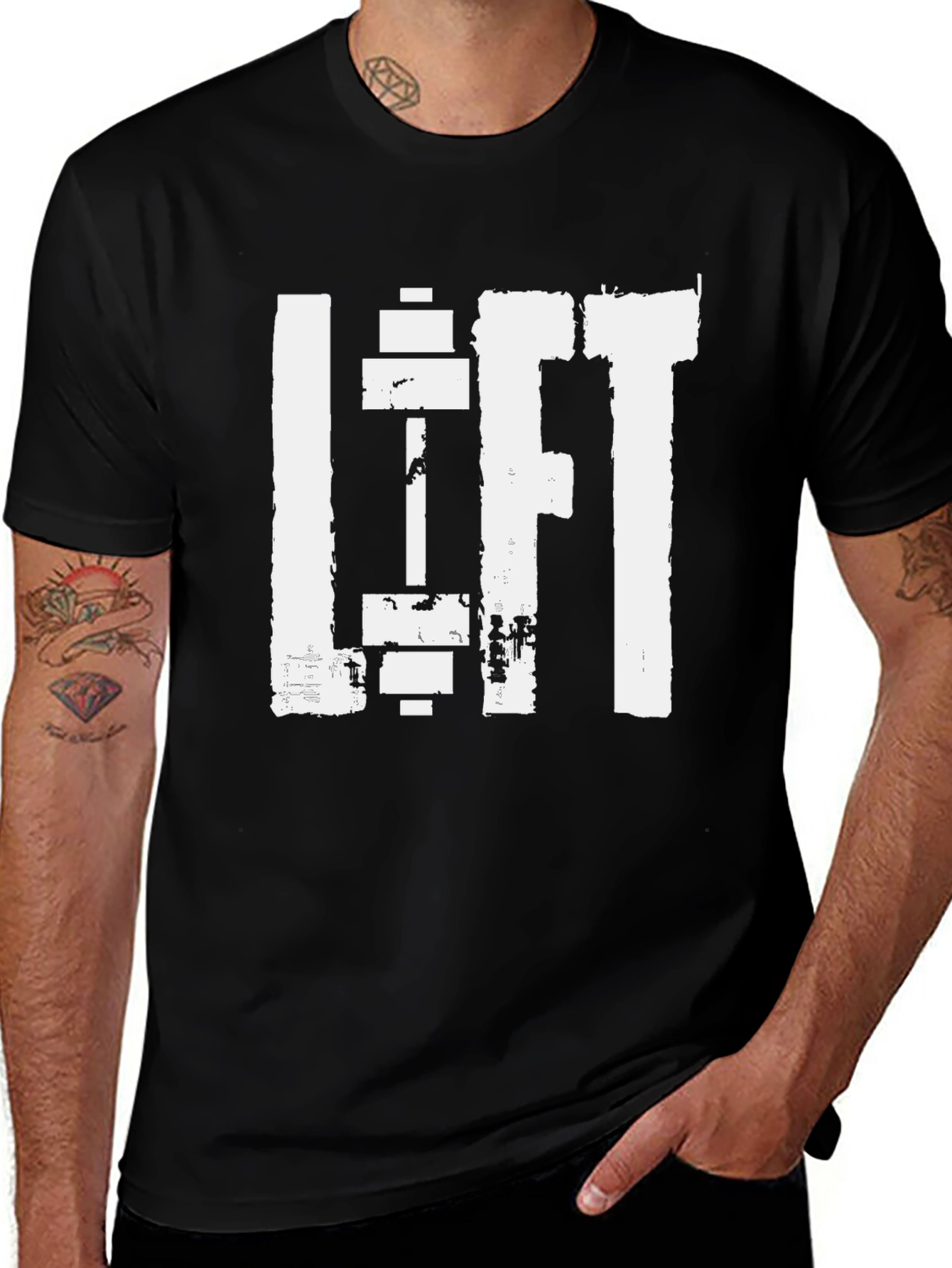Camiseta Negra Deportiva Lift con Diseño de Pesas