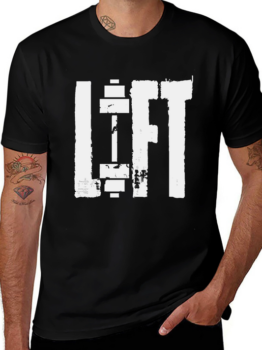 Camiseta Negra Deportiva Lift con Diseño de Pesas