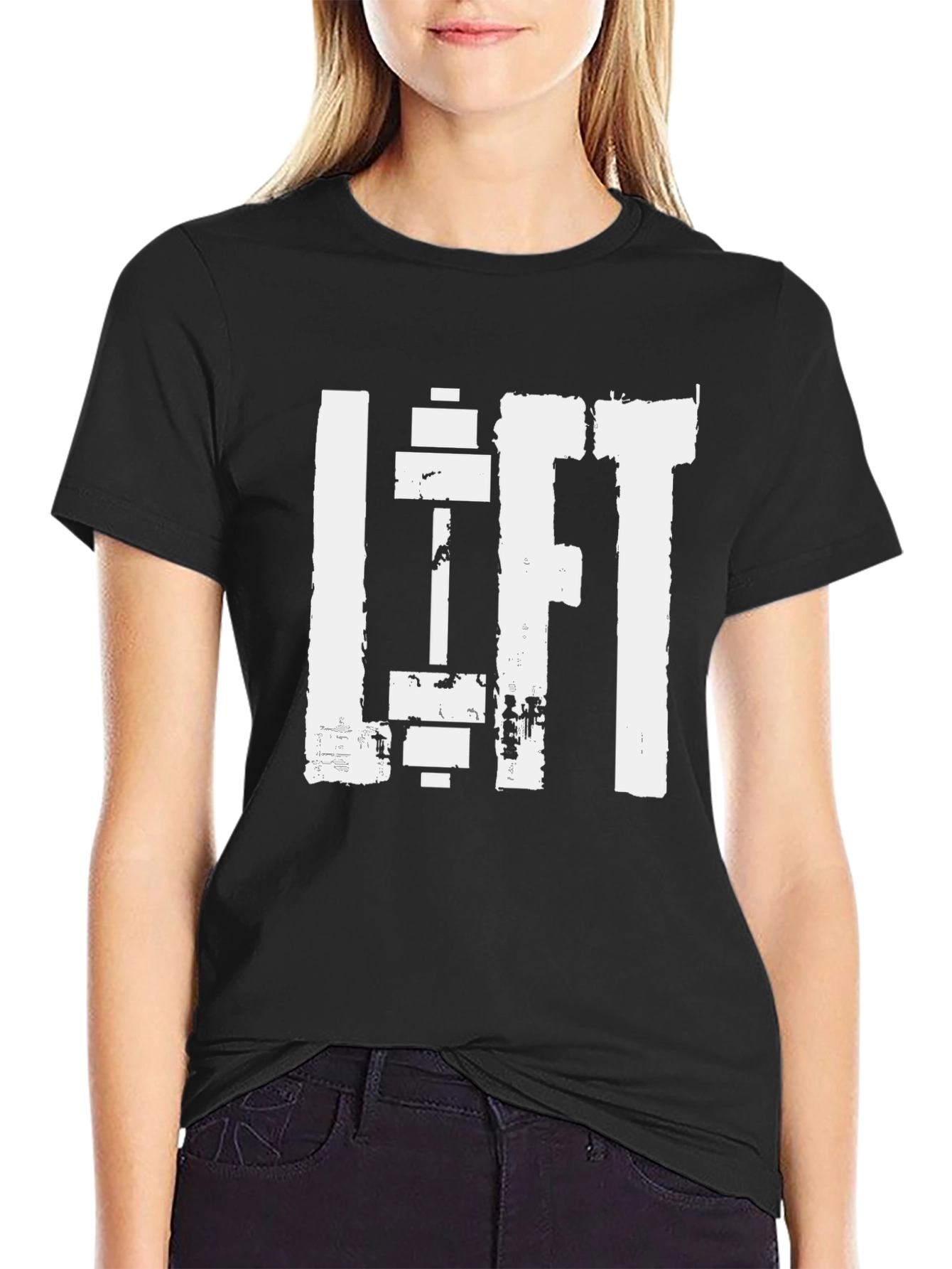 Camiseta Negra Deportiva Lift con Diseño de Pesas
