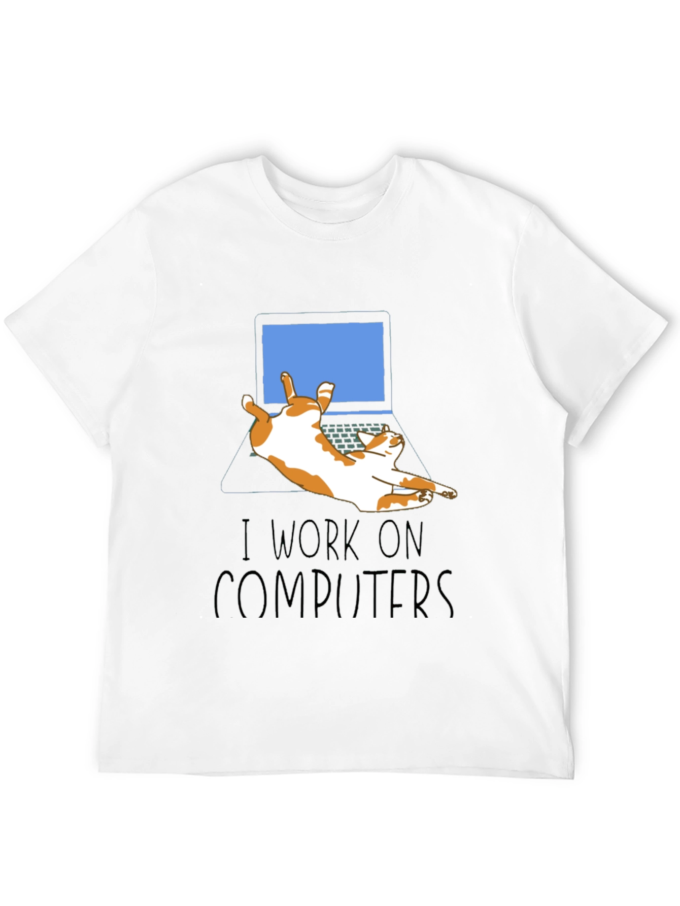 Camiseta Negra Trabajo en Ordenadores con Gato