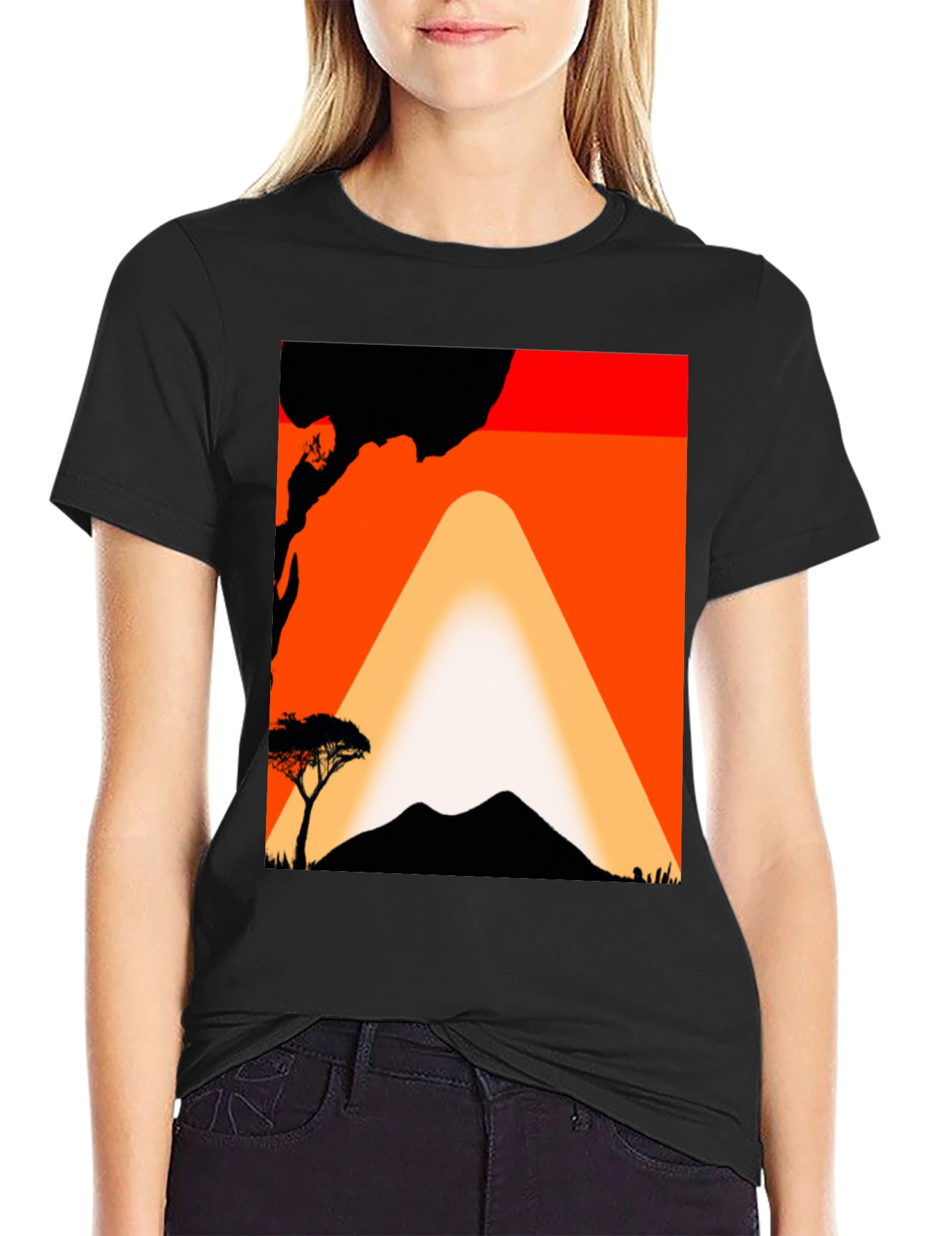 Camiseta con diseño africano al atardecer