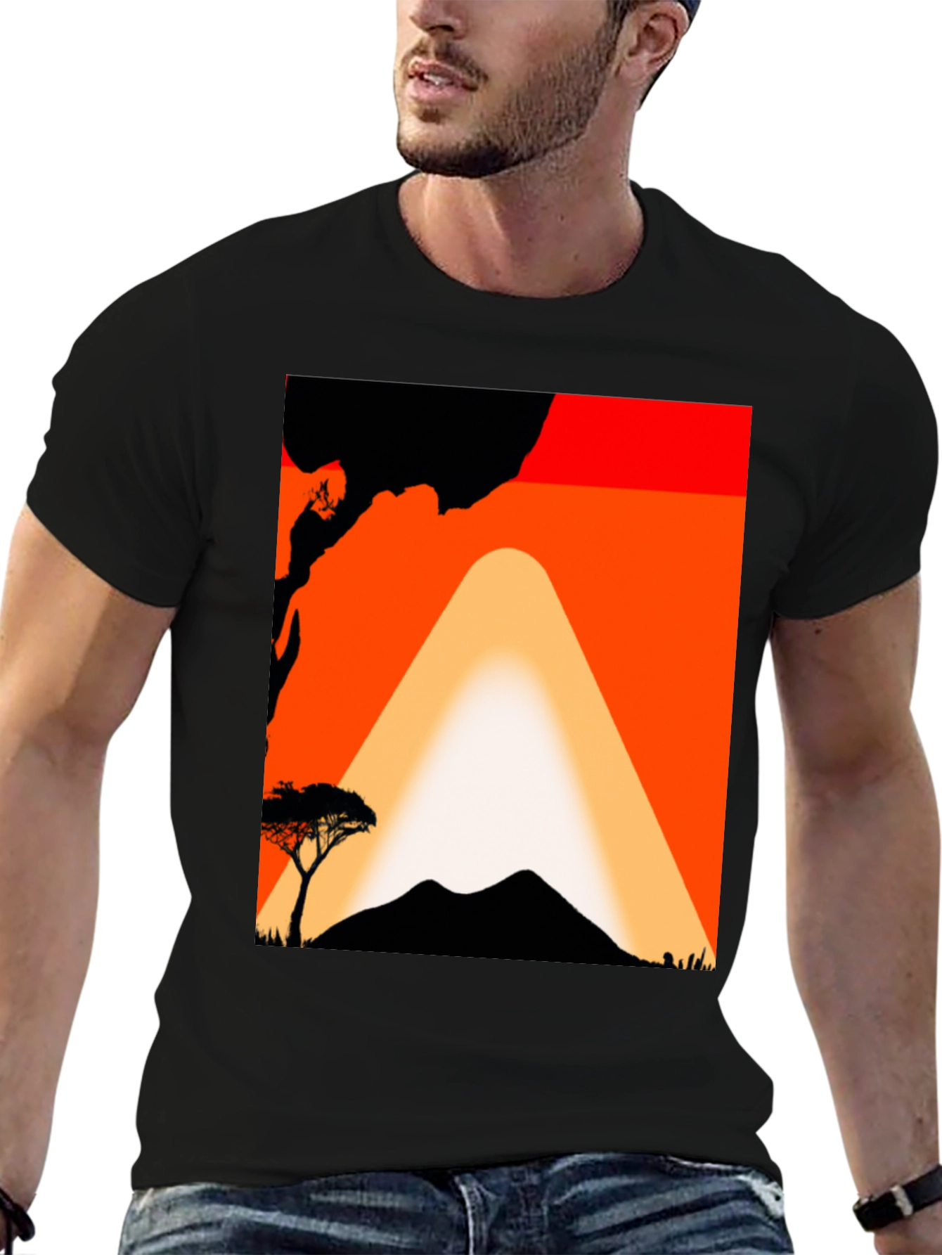 Camiseta con diseño africano al atardecer