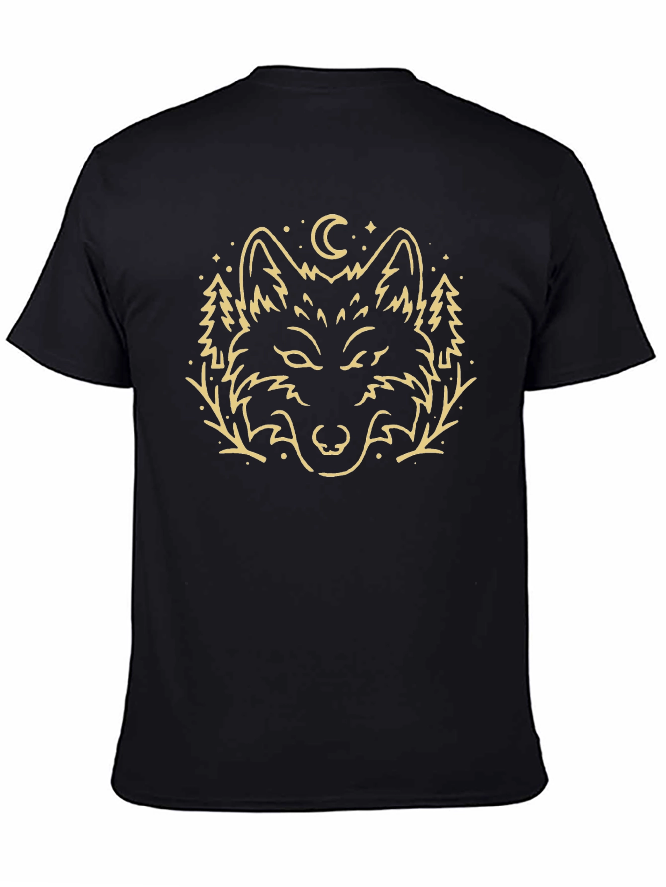 Camiseta Negra con Diseño de Lobo Místico