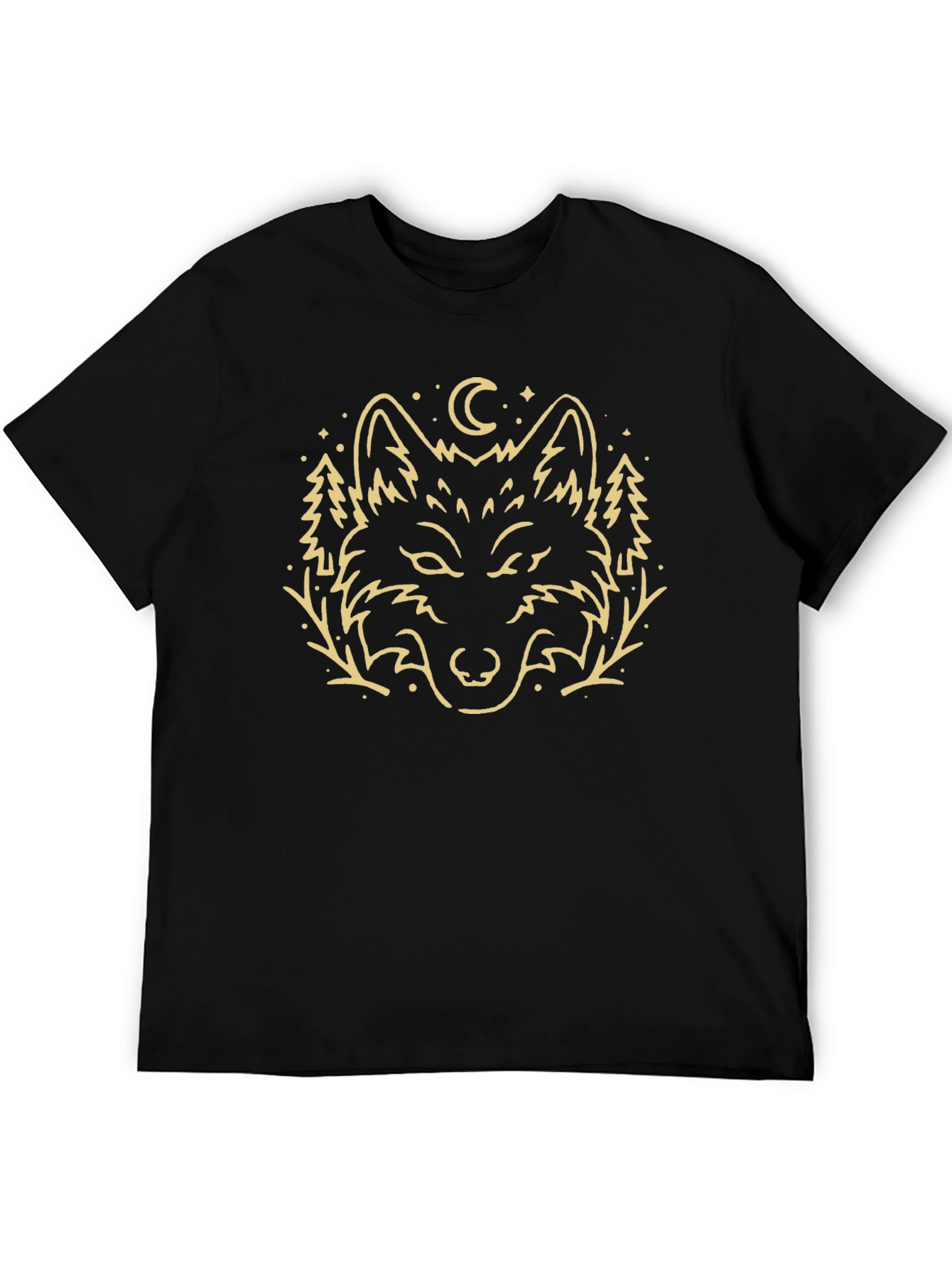 Camiseta Negra con Diseño de Lobo Místico