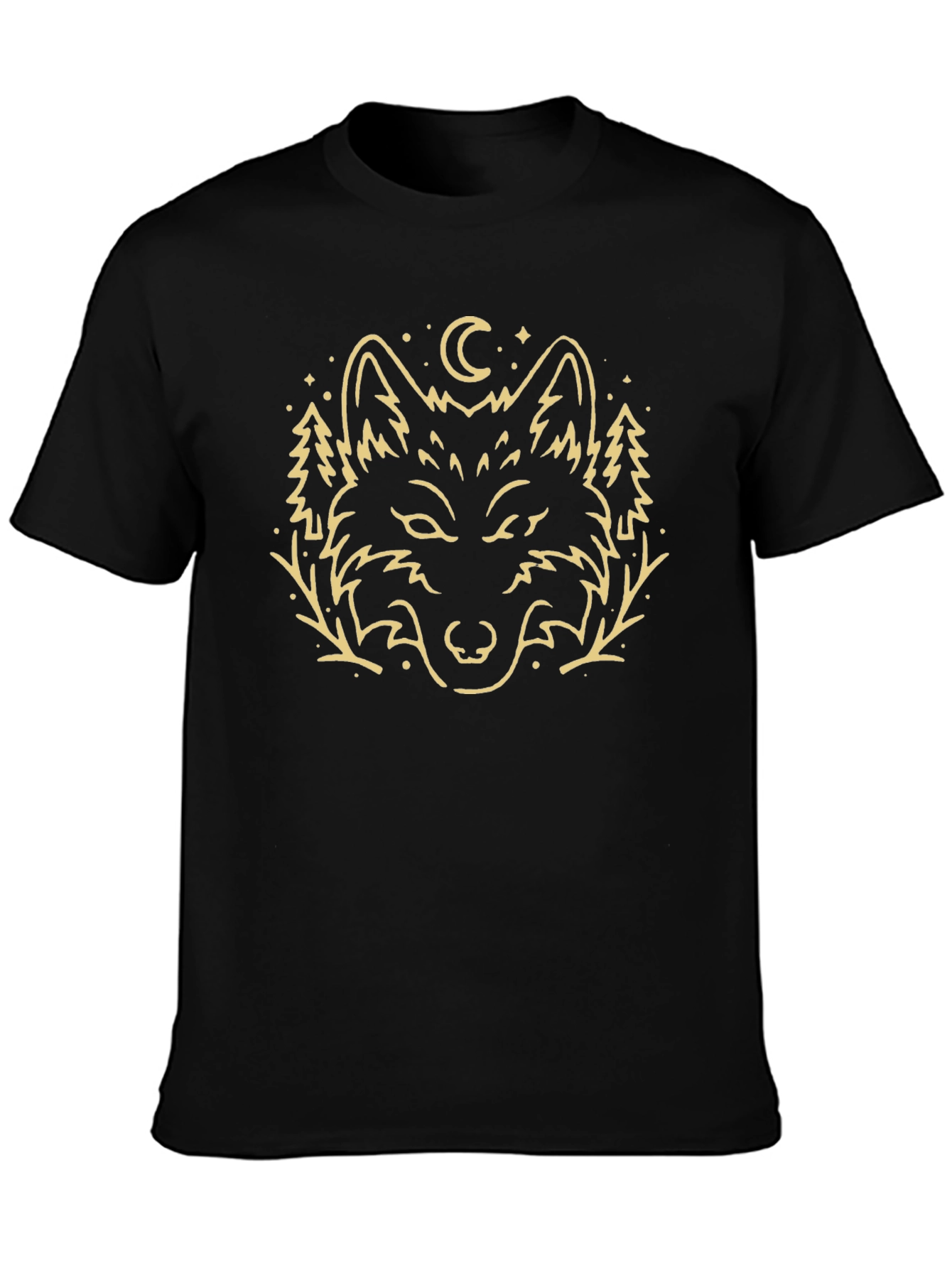 Camiseta Negra con Diseño de Lobo Místico