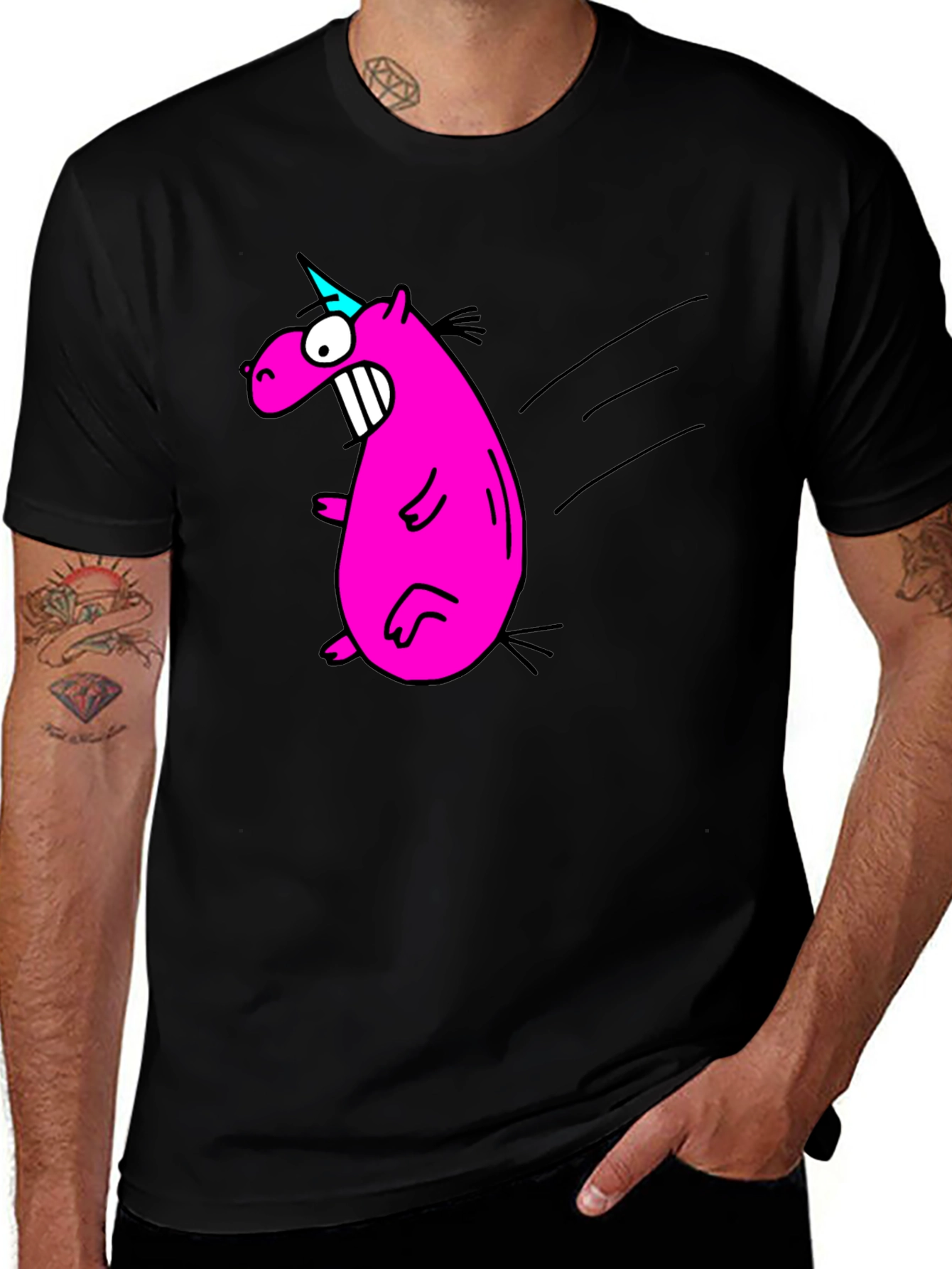 Camiseta Negra con Dibujo Unicornio Rosa