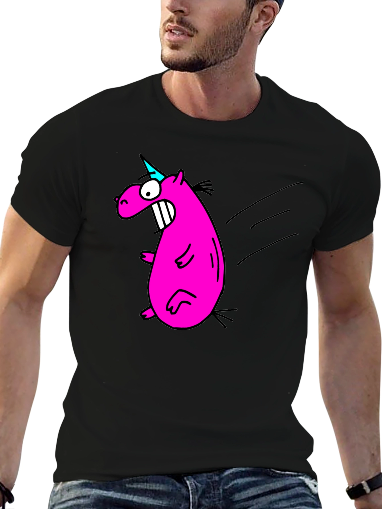 Camiseta Negra con Dibujo Unicornio Rosa