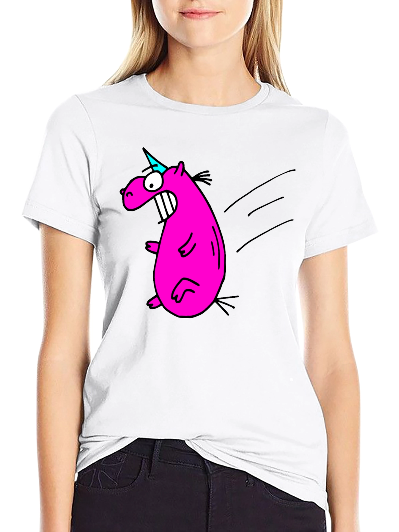 Camiseta Negra con Dibujo Unicornio Rosa