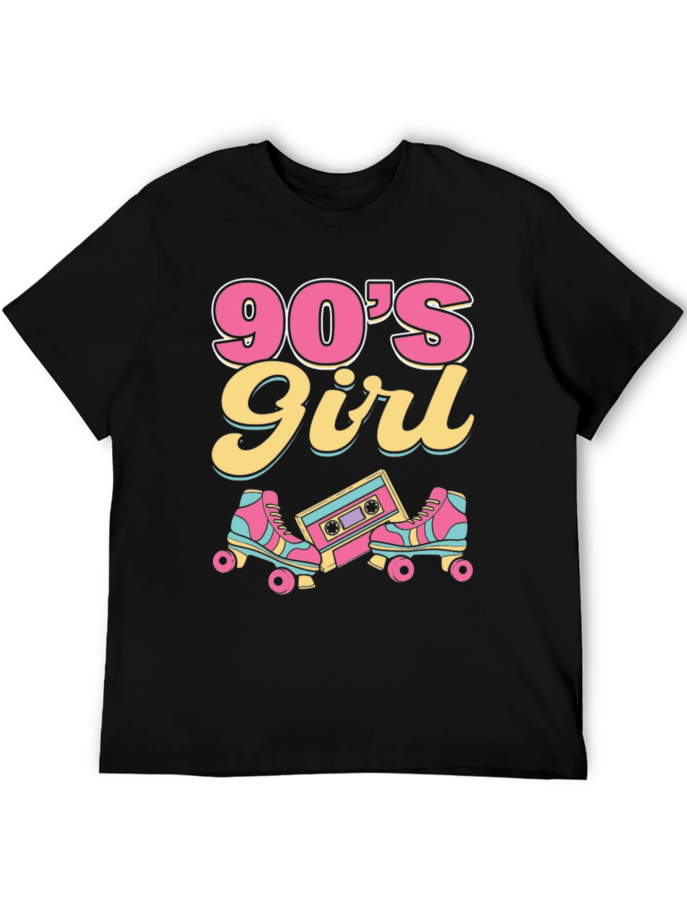 Camiseta Negra Diseño Patines y Casete Años 90