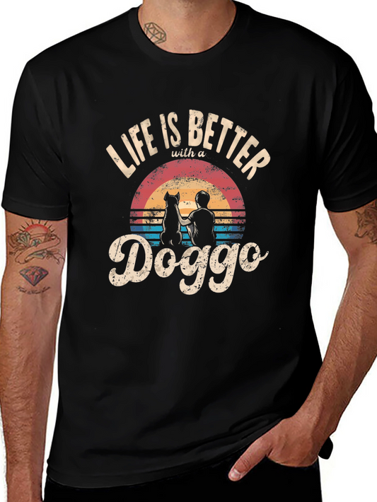 Camiseta Negra con Diseño Life is Better with a Doggo