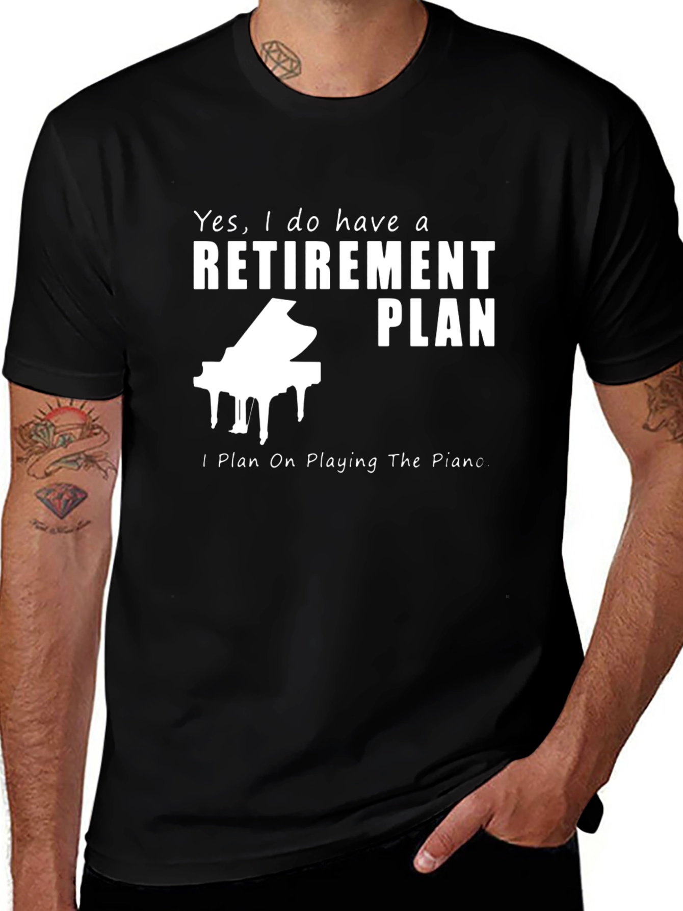 Camiseta Negra: Plan de Jubilación - ¡Piano!
