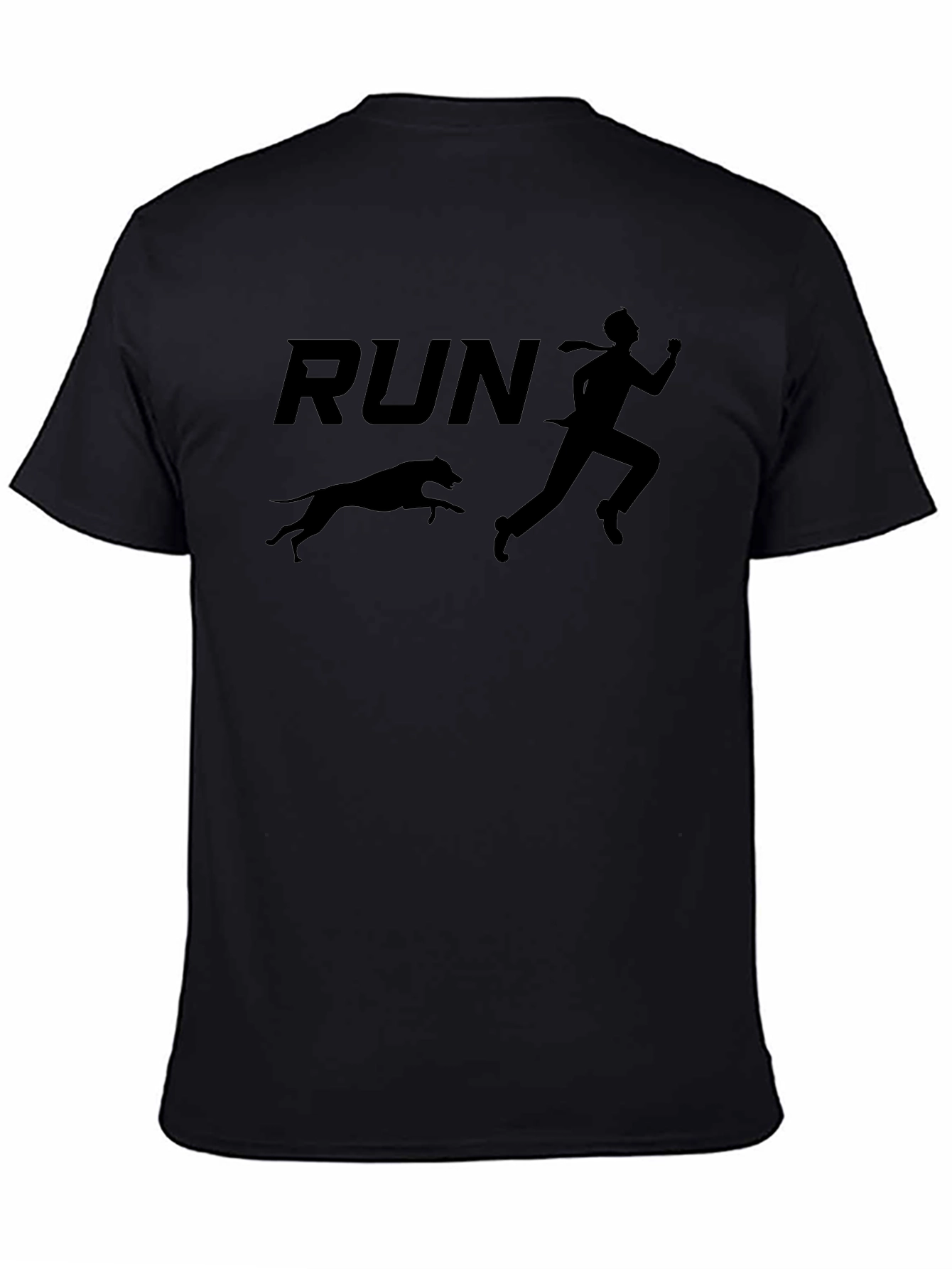 Camiseta Negra: Hombre Corriendo con Perro